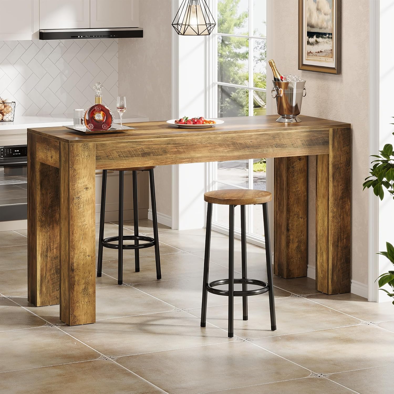 Tribesigns 63' Long Bar Table, Wooden Counter Height Table with 4 Legs, Rectangular Pub Table for Kitchen, Home Bar & Living Room, Rustic Brown (Rustic Brown)