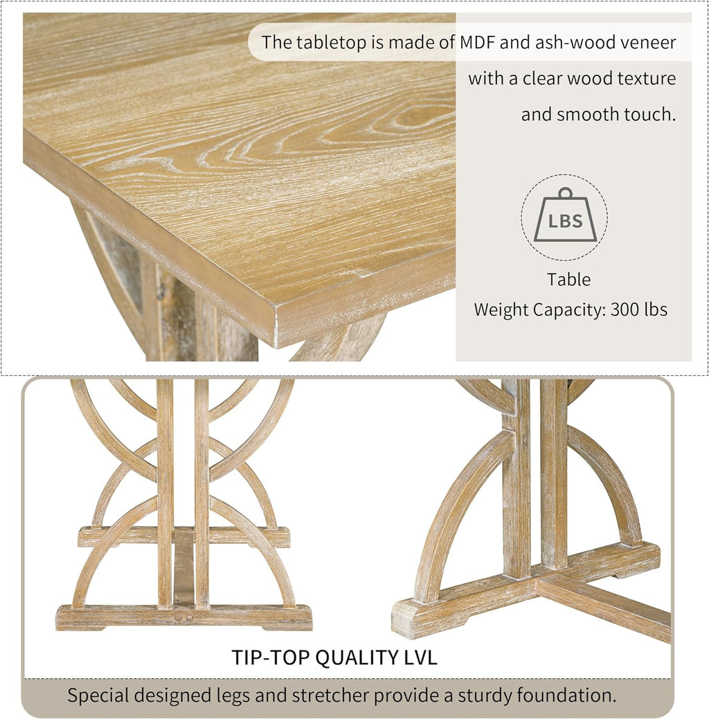 Merax 6-Piece Solid Wood Dining Table Set for 6, Rectangular Kitchen Room Table Set with 1 Bench and 5 Upholstered Chairs for Dining Room & Kitchen, Natural Wood Wash