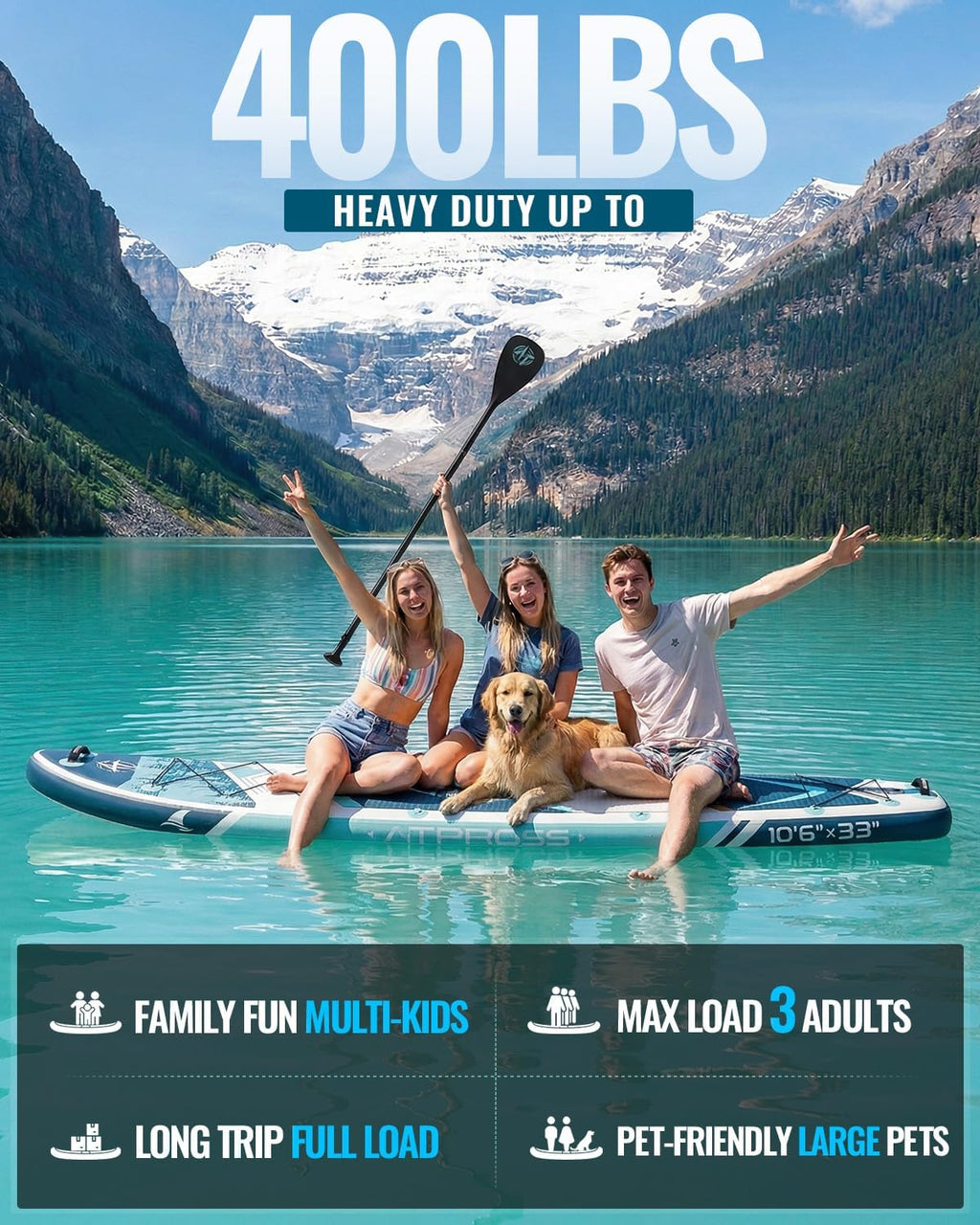 10'6''x33''Inflatable Stand Up Paddle Board, 400lbs Extra Wide Stand Up Paddleboard with Kayak Seat, Anti-Slip EVA Deck Premium SUP Accessories Kit, Non-Slip Stable Deck Boat