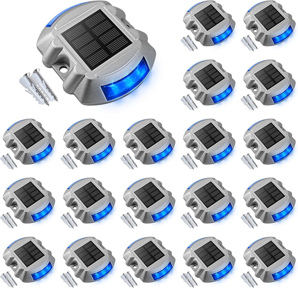VOLISUN Solar Deck/Dock Lights, 20-Pack Led IP68 Waterproof Outdoor Warning Step Lights for Driveway Sidewalk Garden Pathway Yard (Blue, Auto On/Off