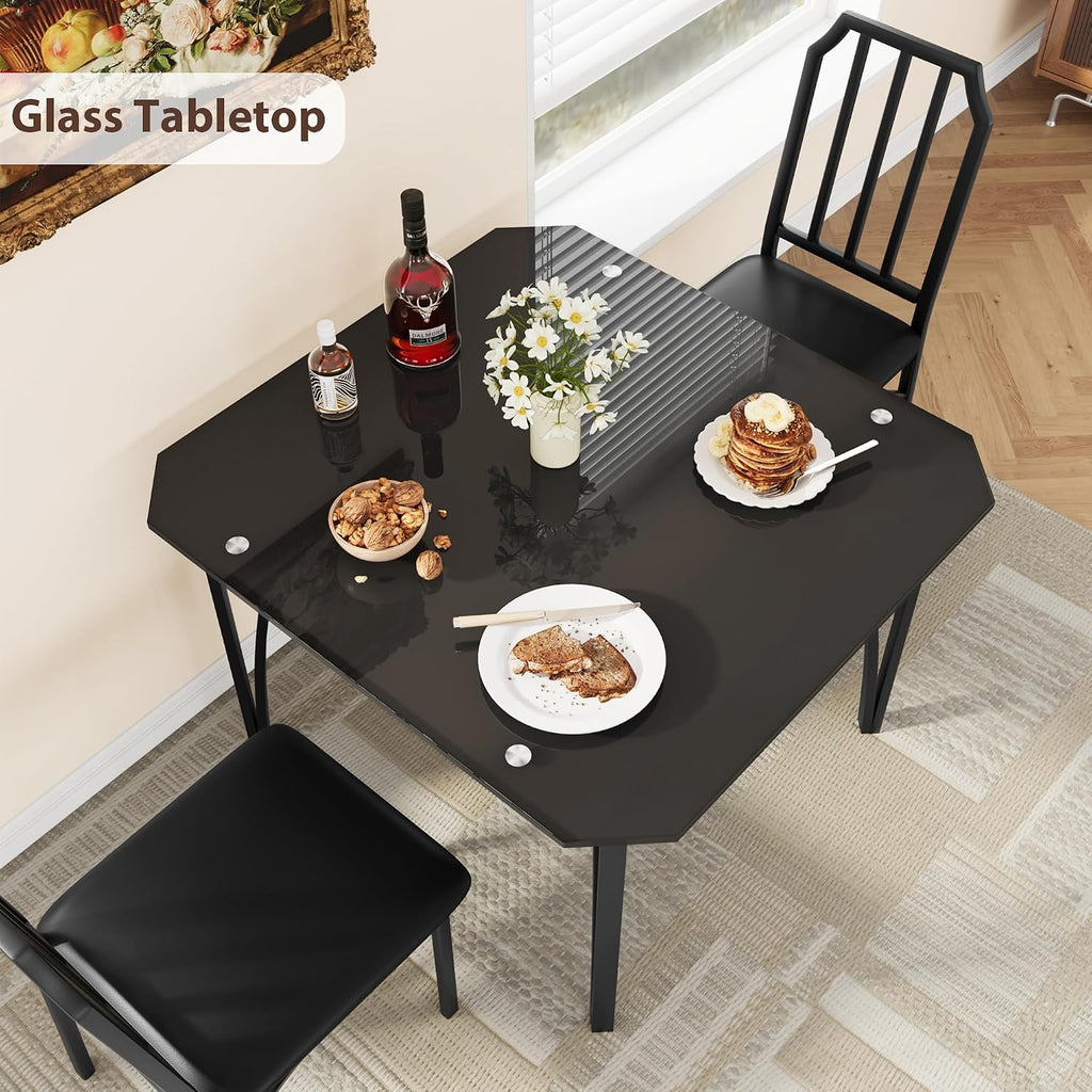 IDEALHOUSE Dining Table Set for 2, Kitchen Table Set of 2 with Upholstered Cushion Chairs, Dining Room Table Set for 2 with Kitchen Chairs, Easy to Assemble, Suitable for Apartment - (Shadow Glass)