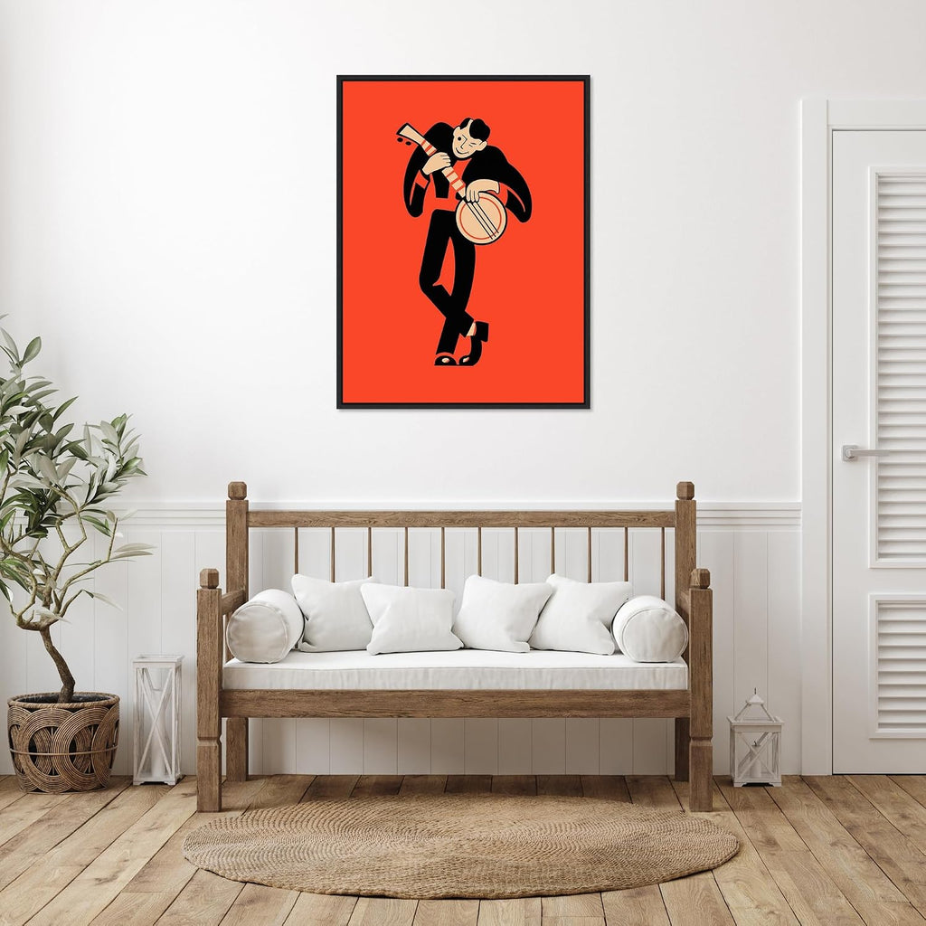 Amanti Art Framed Canvas Wall Art 42x32 The Banjo by Mark Rogan, Framed Wall Art Canvas, Music Artwork, Modern Decor, Oversize Poster Painting for Living Room, Bedroom, Bathroom, Kitchen, Office or