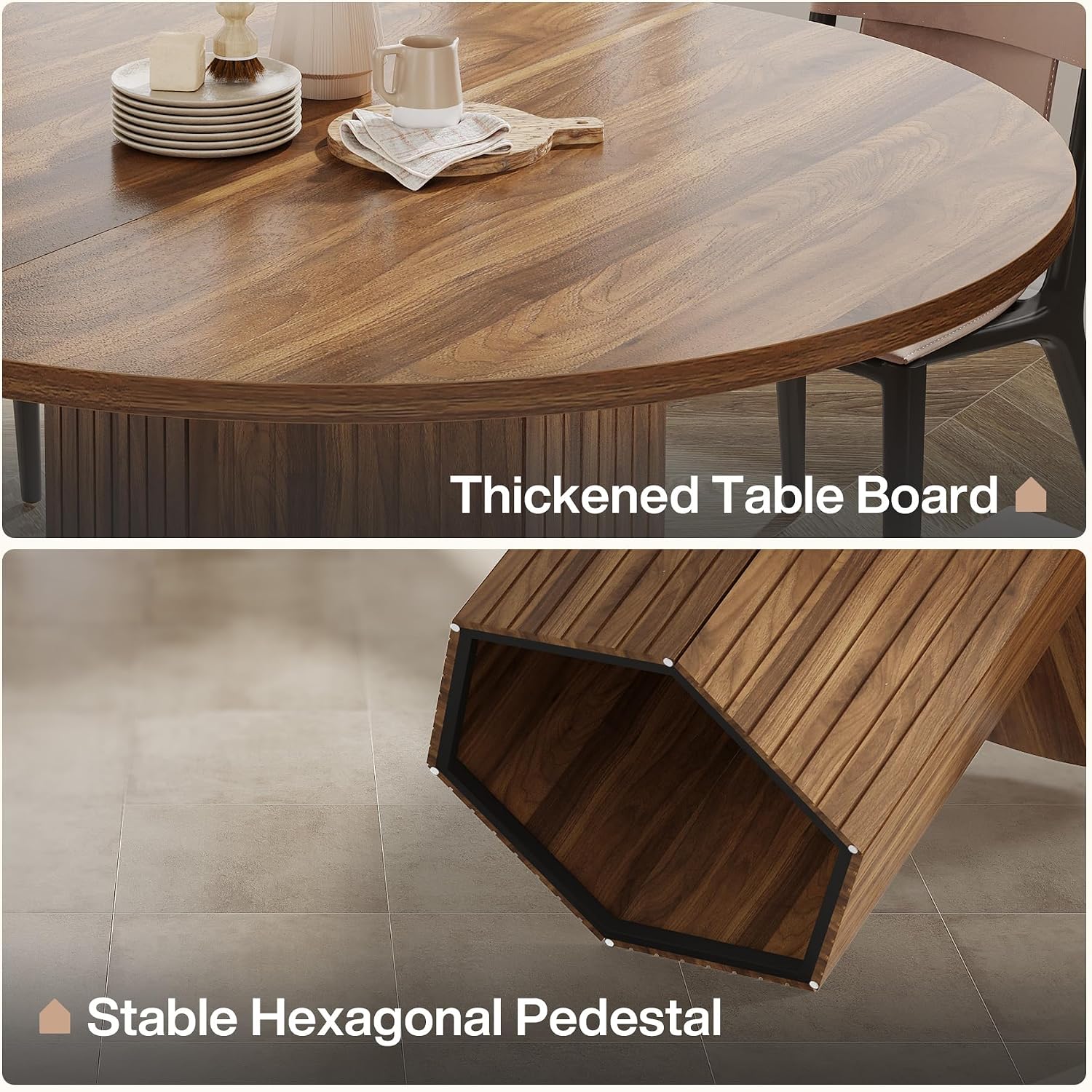 Tribesigns Wood Round Dining Kitchen Table for Dining Room, 47 inch Dinner Table 4-6 People with Heavy Duty Pedestal Base Circle Tabletop for Kitchen Living Room, Brown