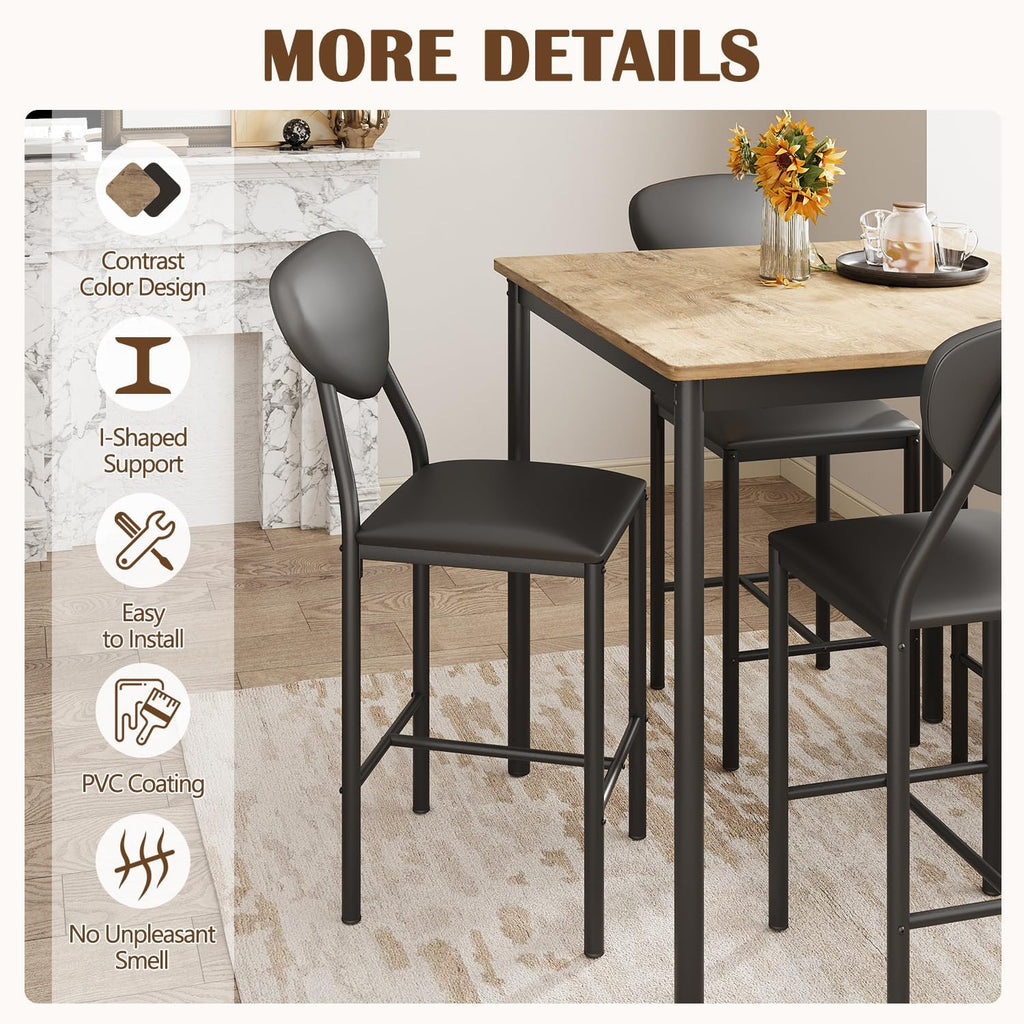 EROMMY Dining Table Set for 4, Modern Kitchen Table and Chairs with PU Leather Upholstery, Wood Dining Table with Chairs for Small Space, Dining Room, Brown