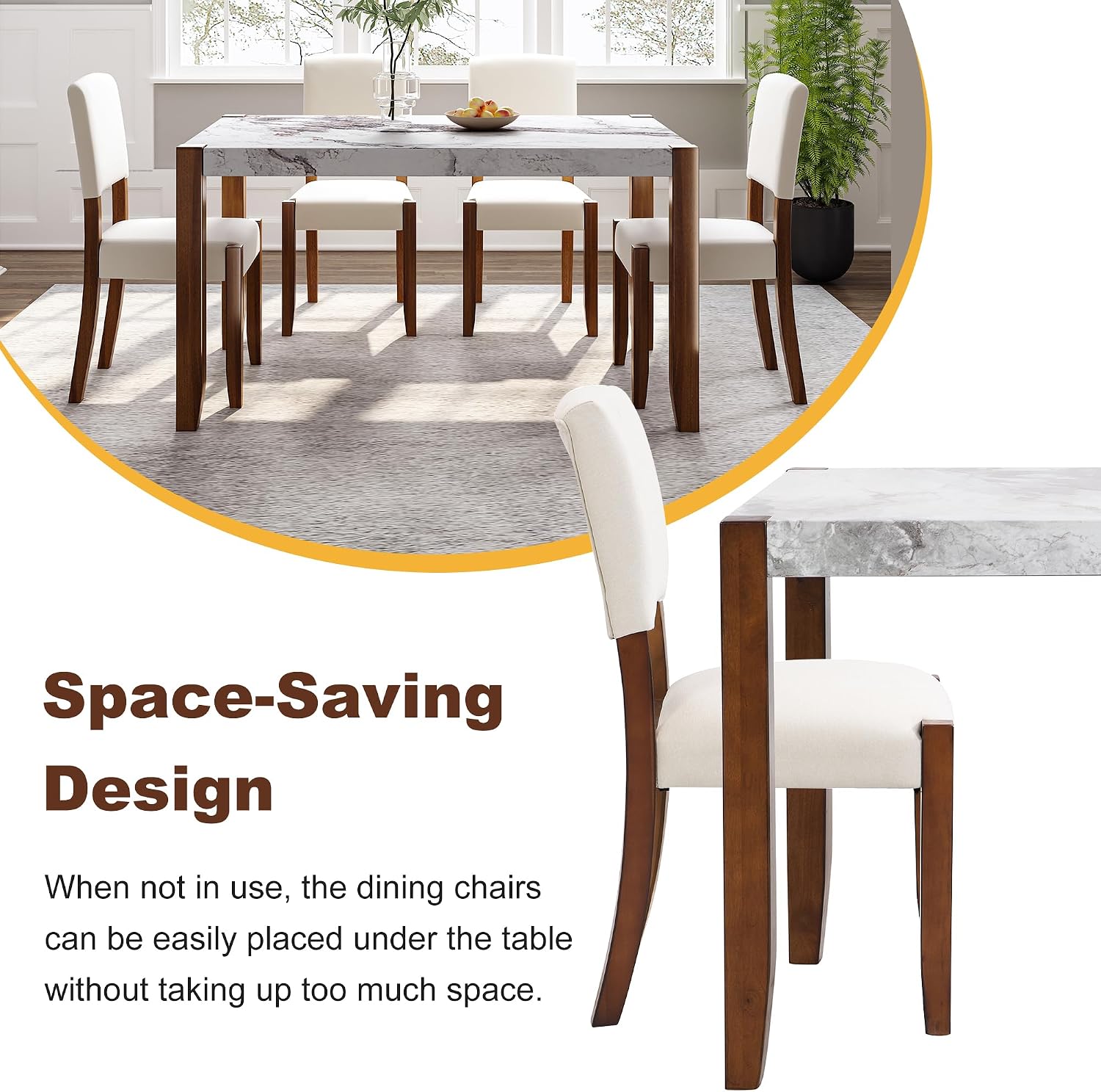 Merax Modern 5 Piece Dining Table Set for 4,Faux Marble Style Kitchen Table Set with One Rectangle Table and 4 Dining Chairs for Dining Room Table Set for Small Place