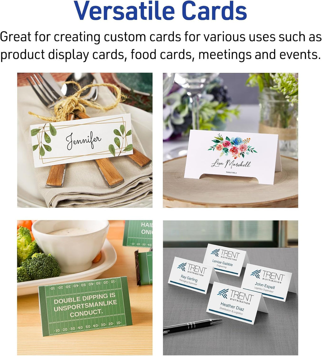 Avery Printable Tent Cards with Sure Feed Technology,2' x 3.5',White,160 Blank Place Cards for Laser or Inkjet Printers (5302),(Pack of 5)