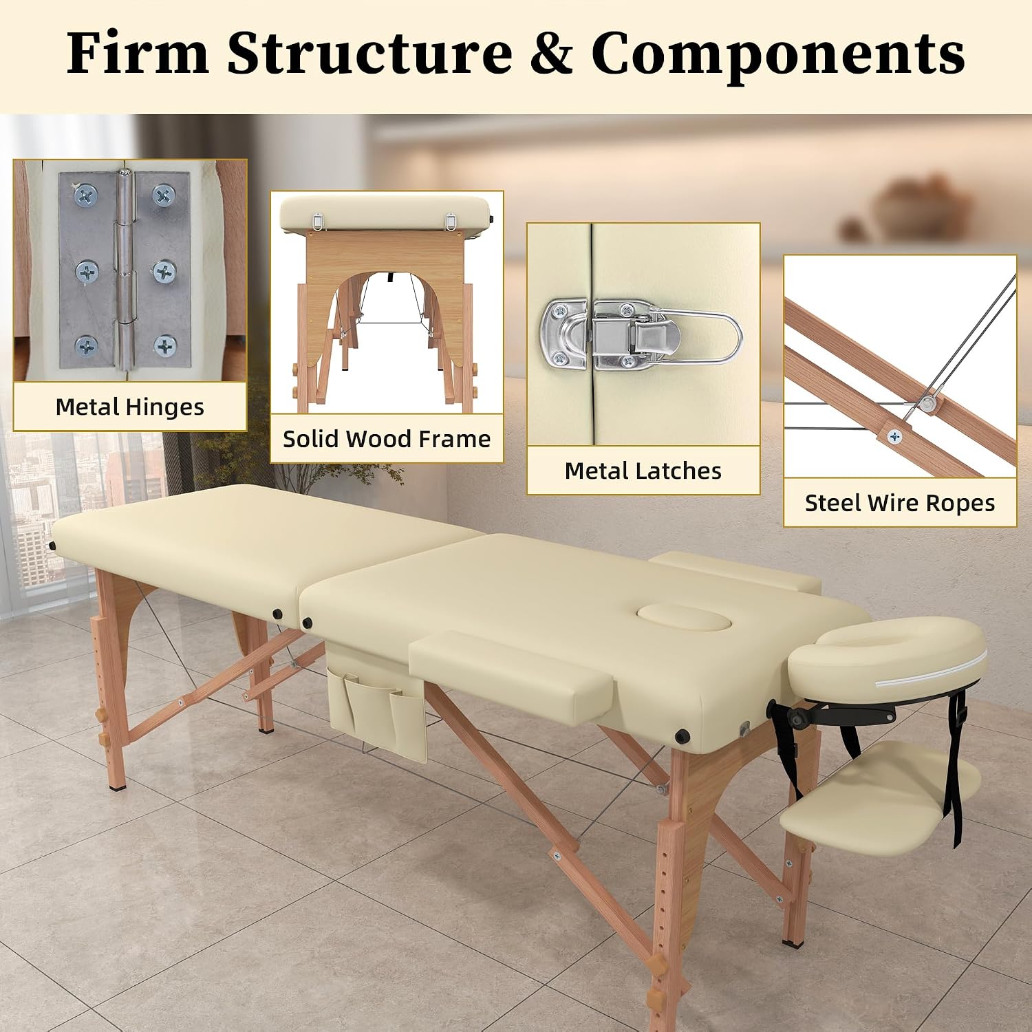 civama Massage Table Massage Bed Portable, 29 LBs Light Weight Foldable Tattoo Facial Care Spa Lash Bed Aluminum Frame with Accessories Carrying Bag, Beige