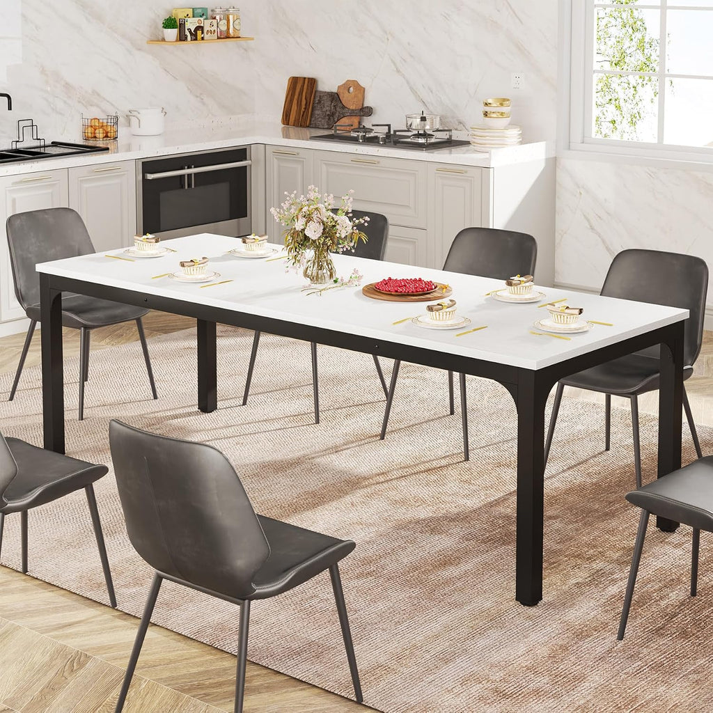 Tribesigns Dining Table for 6-8 People, 78-Inch Long Narrow Rectangular Dinner Table, 8 Seat Wood Kitchen Furniture for Dining Room (White+Black)