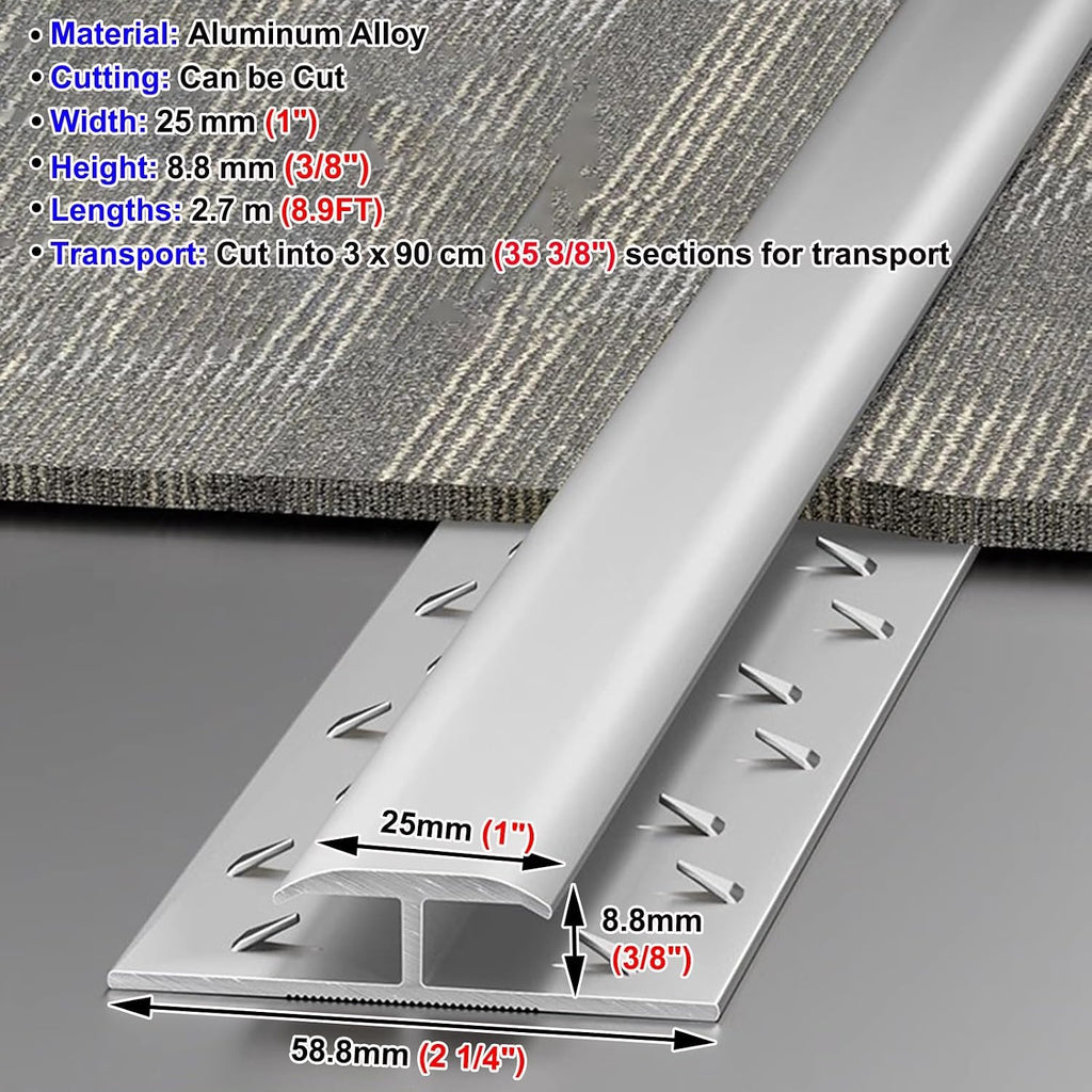Floor Transition Strip Carpet Transition Tack Strip for Thresholds Edge Trim, Teeth Molding Thresholds Flap Bar for Doorways, Decorative Transitions Ramps Trim for Exterior(Silver)