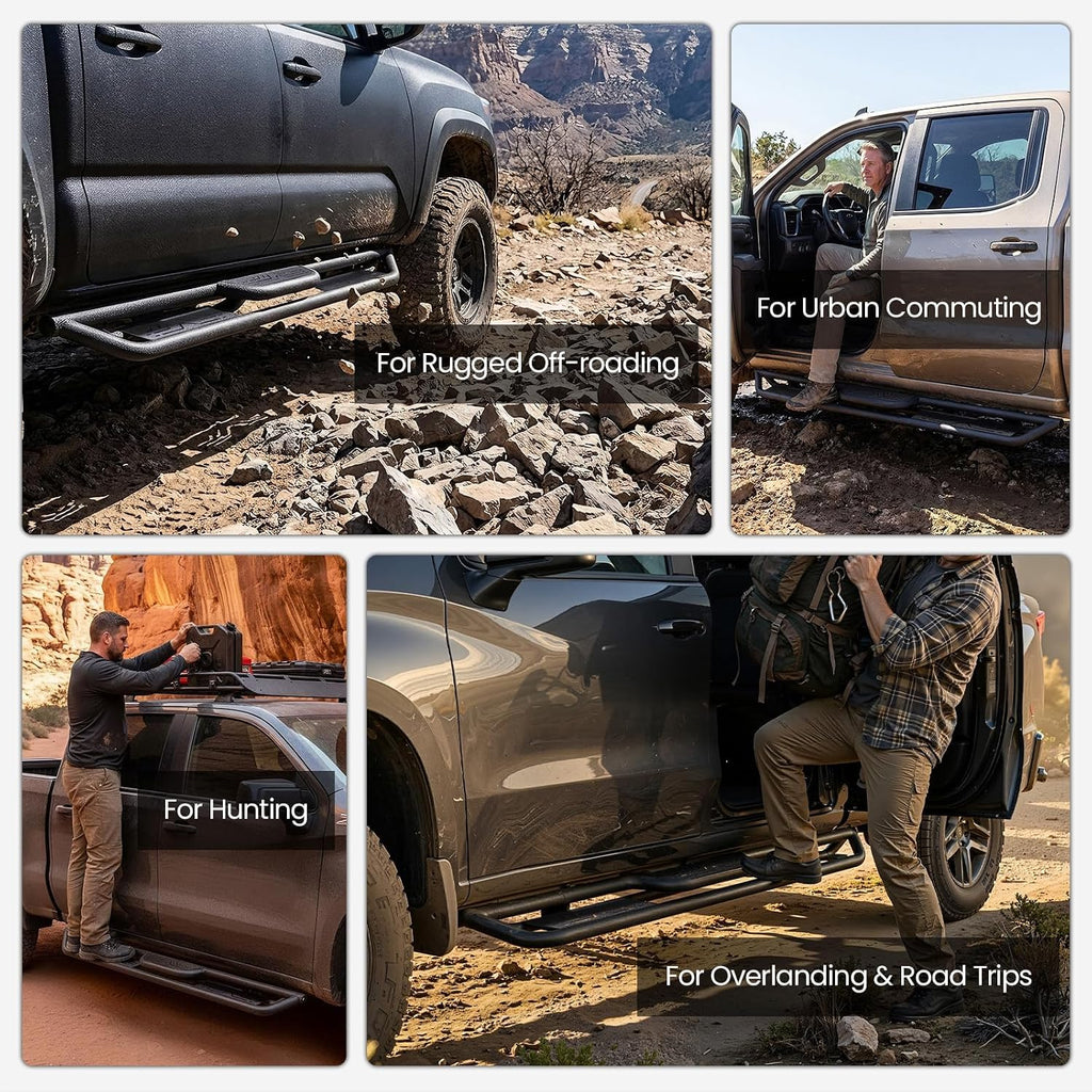 PZ 6' Running Boards Anti-Slip Side Steps Carbon Steel Compatible with Chevy Silverado 1500 Crew Cab 2019-2026,550LBS Steel No Drill Truck Running Boards Direct Fit Nerf Bar