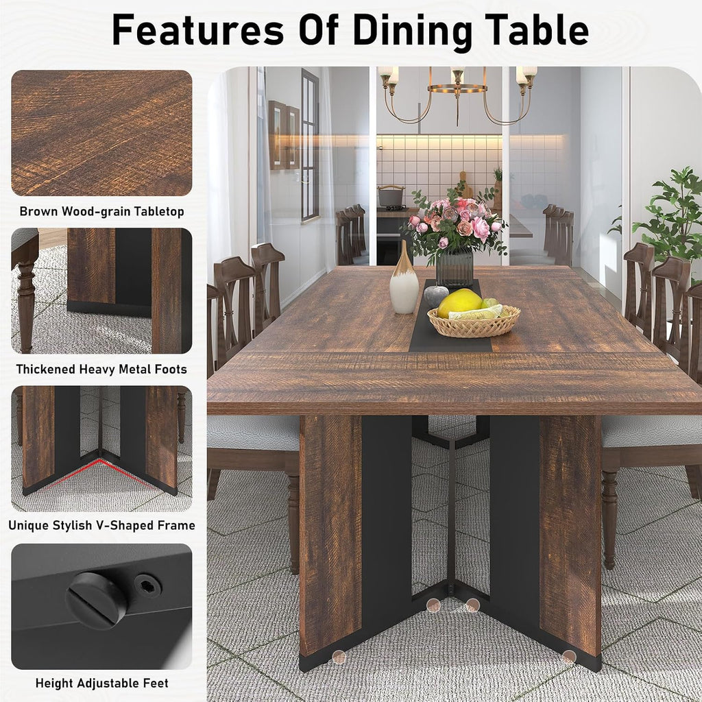 Hlivelood 78Inch Large Dining Table for 6 8 People,Wooden Rectangular Kitchen Table W/Waterproof Tabletop,Large Rectangle Furniture W/Adjustable Legs,Brown Dinner Table for Kitchen Dining Room(78IN)