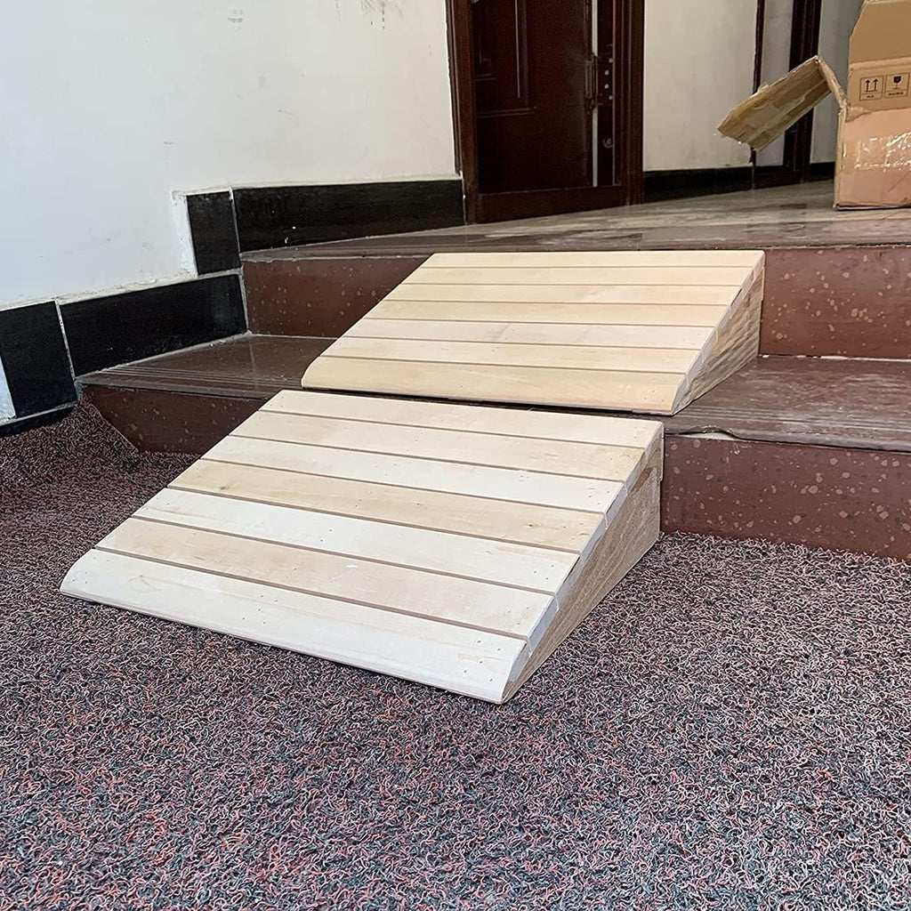 Wooden Threshold Ramps for Doorways, Pets/Kids/Elderly/Disabled Entryway Ramp Wheelchair Ramp, Non Slip Curb Ramp(38.8x35x14cm)