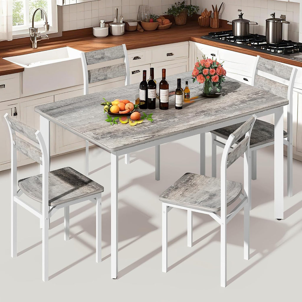 DKLGG Dining Room Table Set for 4 Farmhouse 5 Piece Dining Table Set, Small Kitchen Table Set for 4 for Kitchen and Dining, Apartment (Grey)