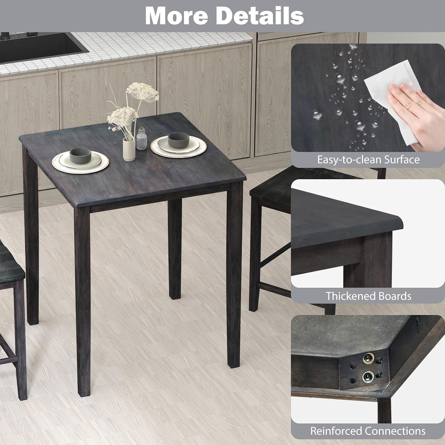 Giantex Square Dining Table with Solid Wood Frame, 220lbs Capacity, 30'x30'x36' Kitchen Table for 4-Person, Counter Height Bar Tables for Small Space, Dining Room, Living Room, Pub, Apartment, Grey
