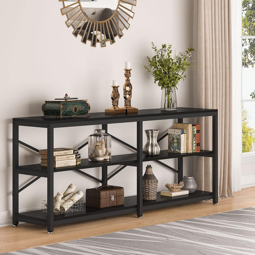 LITTLE TREE 70.9 Inch Long Console Sofa Table 3-Tier Industrial Sofa Table Behind Couch Table Hallway Entryway Table for Living Room, Black