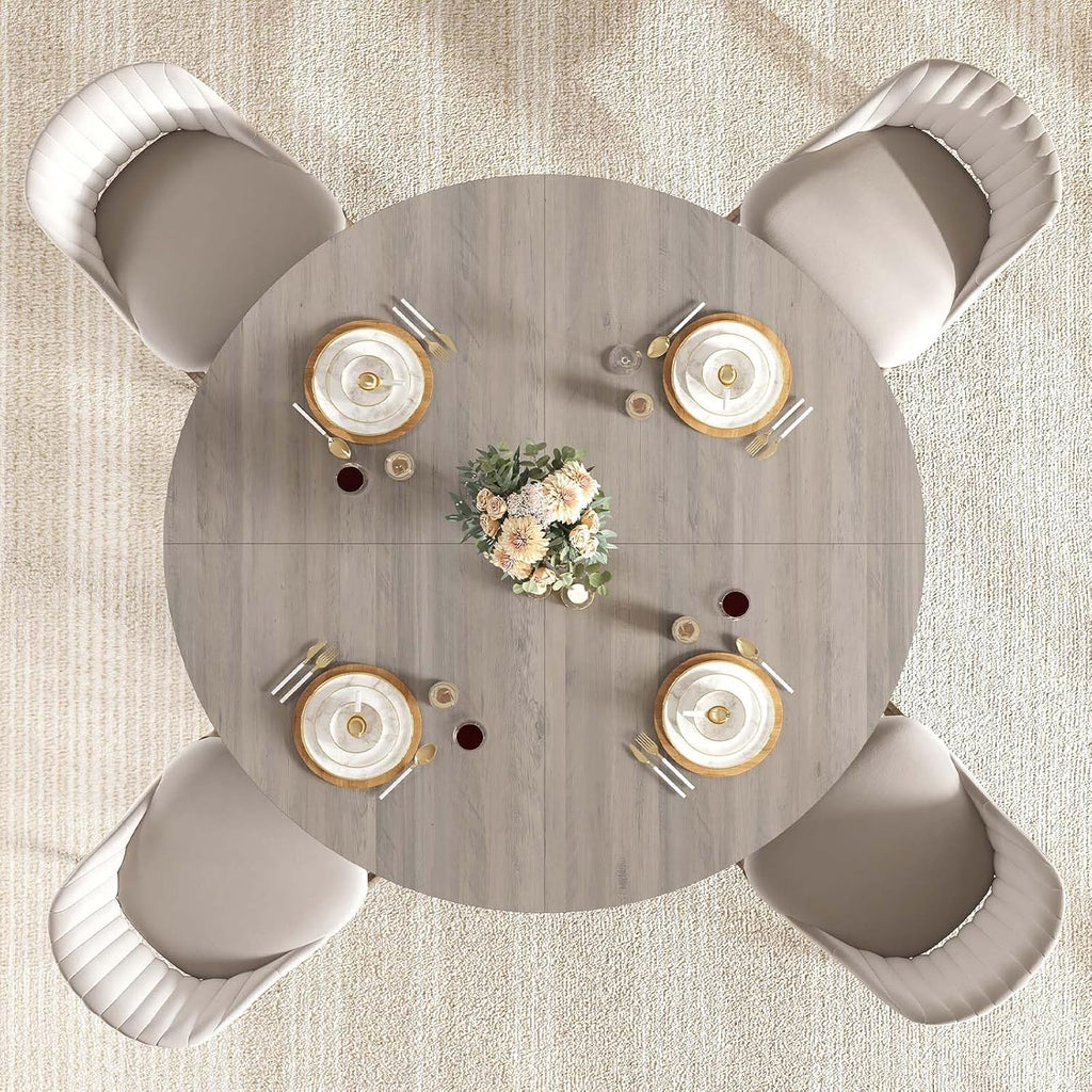 IBF Round Dining Table,Farmhouse Pedestal Dining Tables for 4 to 6,Grey Dining Table for Kitchen and Living Room,47 Inch Dinner Tables for Office,Apartment,Dining Room