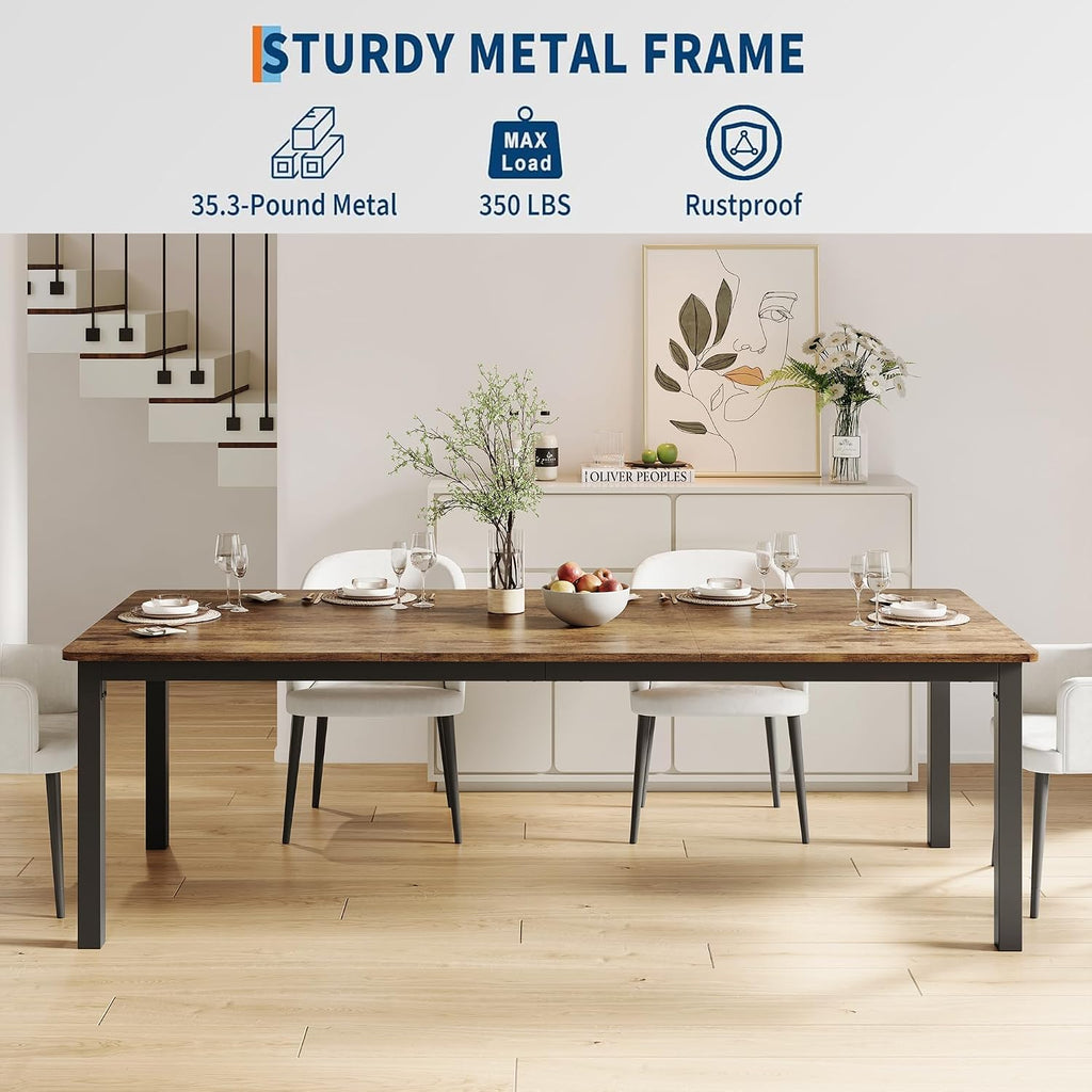 GarveeHome 78.7 in Industrial Dining Table for 6, Wooden Long Dinner Table with Mortise Tenon Design, Kitchen Table with Sturdy Metal Legs, for Dining Room Home Office Living Room, Retro