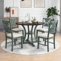 LUMISOL 5-Piece Dining Table Set for 4, Farmhouse Round Kitchen Table Set with Special Shaped Legs and 4 Upholstered Chairs for Kitchen, Dining Room, Small Space, Antique Blue
