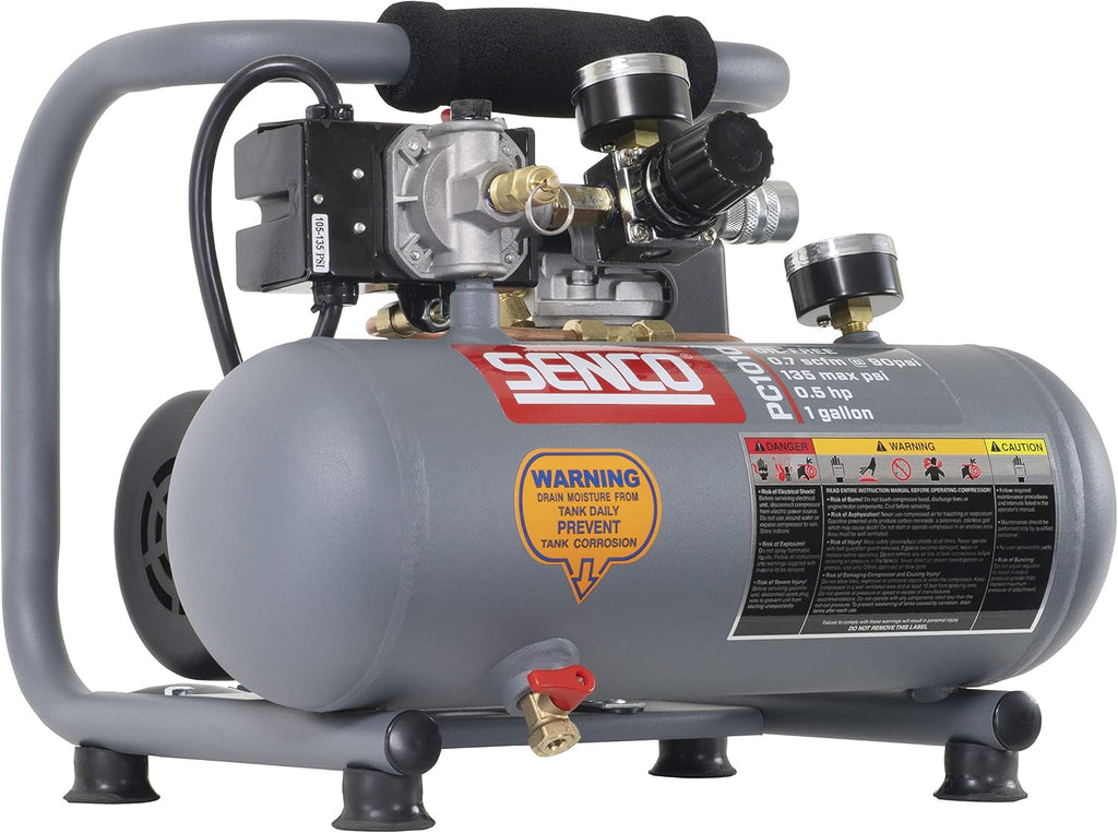 SENCO PC1010 1/2-Horsepower 1-Gallon Finish and Trim Hot Dog Air Compressor Portable Tire Inflator For Car