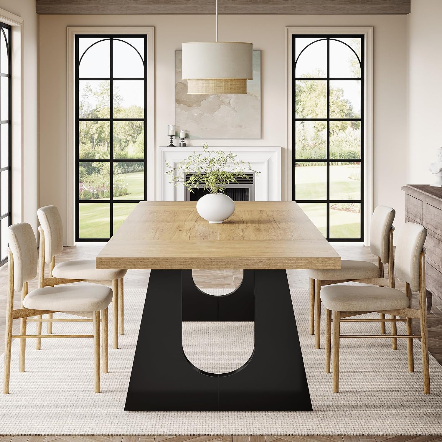 Tribesigns Large Dining Table for 6-8 People, 70.9-Inch Wood Rustic Rectangular Table with Black Wooden Legs, Farmhouse Center Kitchen Table for Dining Room, Living Room, Home Furniture, Oak and Black
