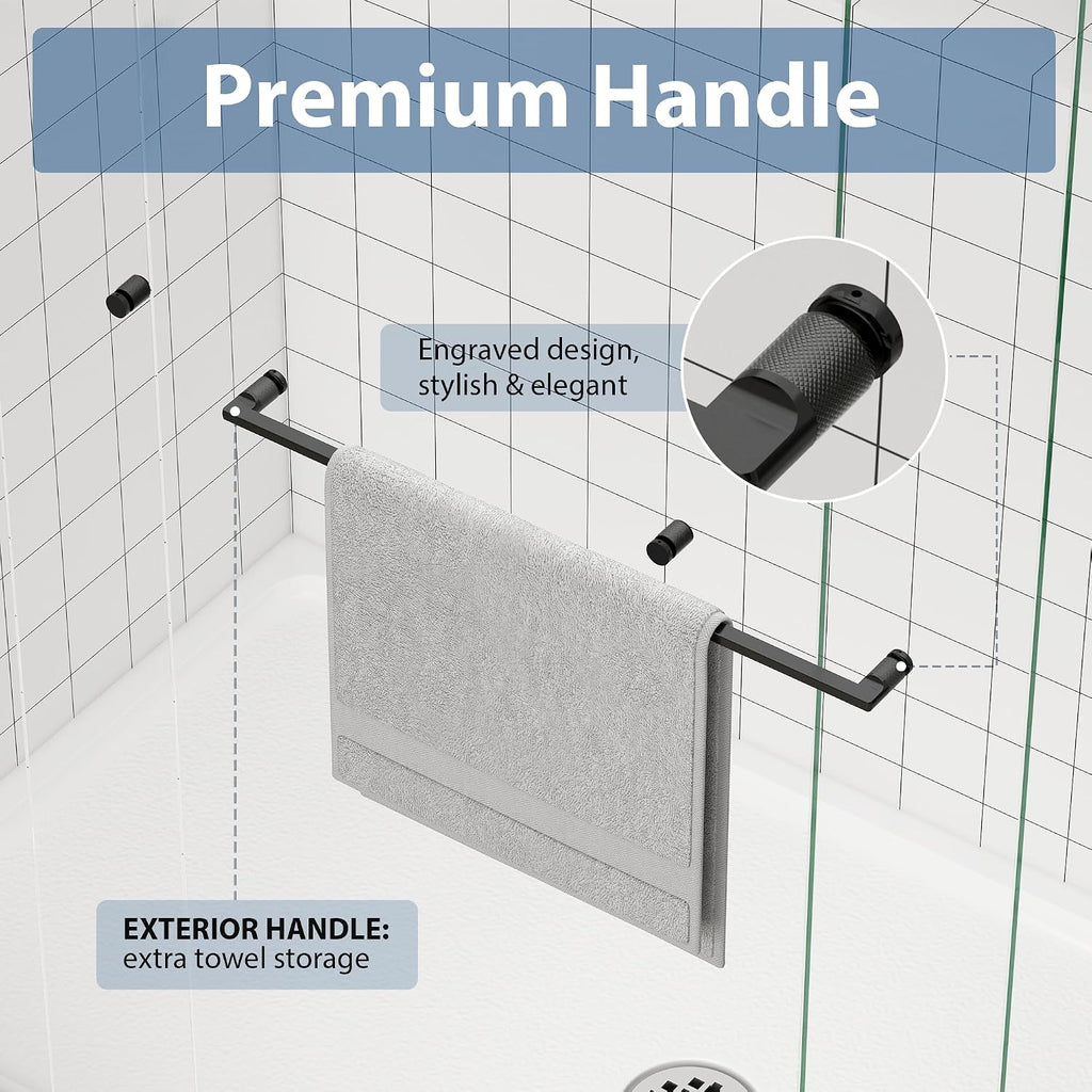 43-48' W x 70' H Upgraded Double Sliding Shower Door, Semi-Frameless Shower Door with Explosion-Proof Film and Nano Coating, 1/4' (6MM) SGCC Tempered Glass, Matte Black Finish