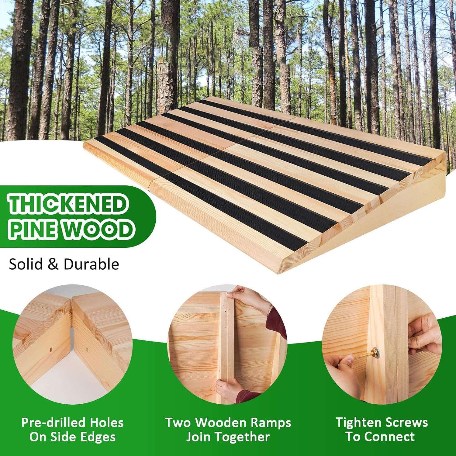 9' Rise Wooden Threshold Ramp for Home Steps, Door Ramp for Wheelchair/Walker/Cart/Scooter, Multipurpose Door Ramp with Non-Slip Stripes(35.4' W*9.0' H, Solid Wood, 800LBs Capacity)