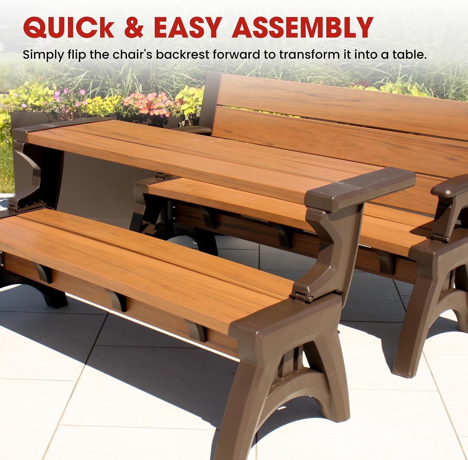 Convert-a-Bench 2-in-1 Outdoor Bench & Picnic Table - Foldable, Weather-Resistant Seating - Perfect for Patio, Lawn, Garden, or Deck - Durable & Easy Assembly - 1 Bench/Order, Espresso