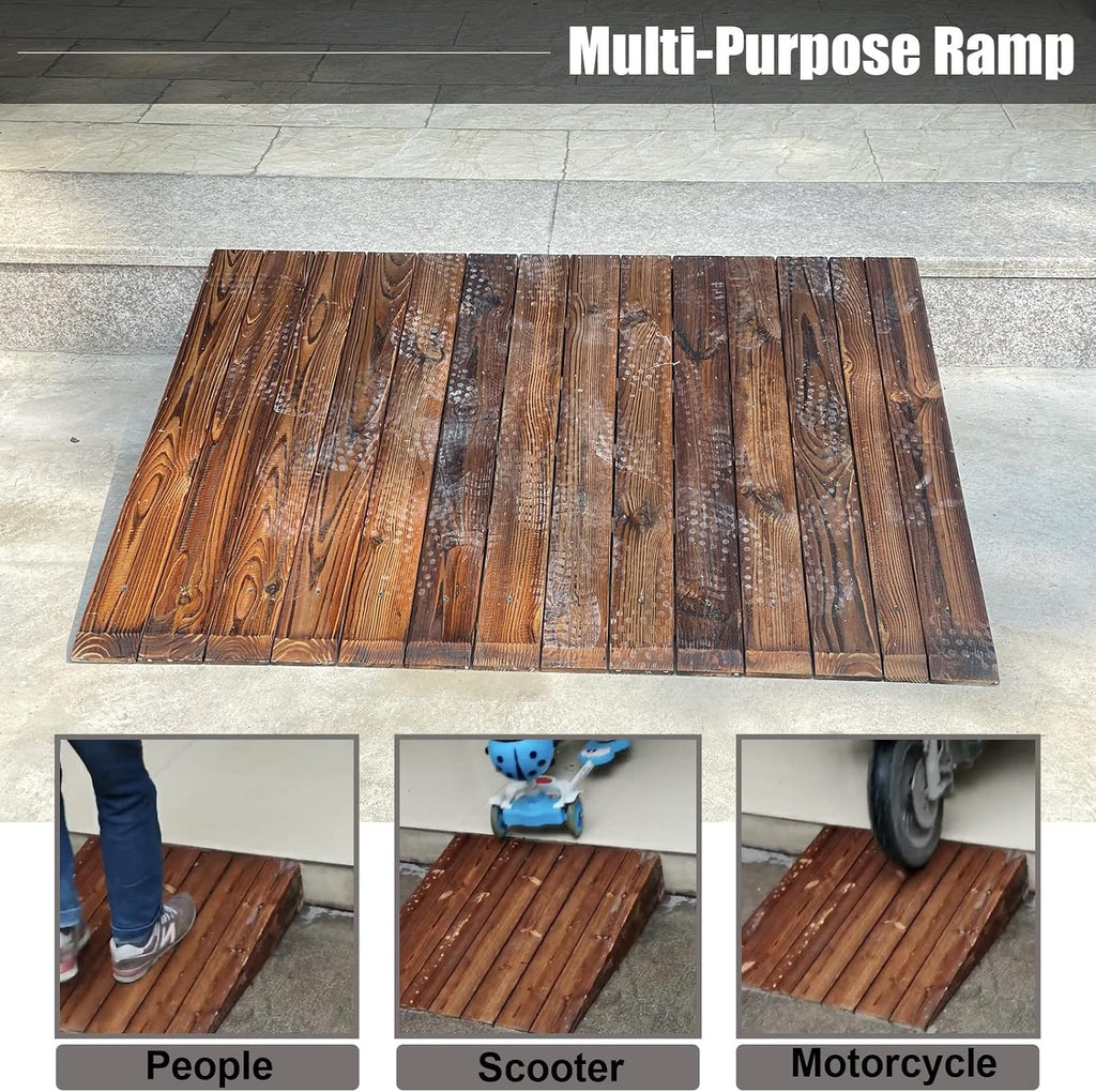 Katzowen Threshold Ramp Driveway Brown Wooden Doorway Threshold/Kerb Ramp, Non-Skid Patio Garage Bike/Motorcycle/Wheelchairs Ramps, 3.9'/7'/7.8'/9.8' High(60x10x50cm/23x3.9x19in)