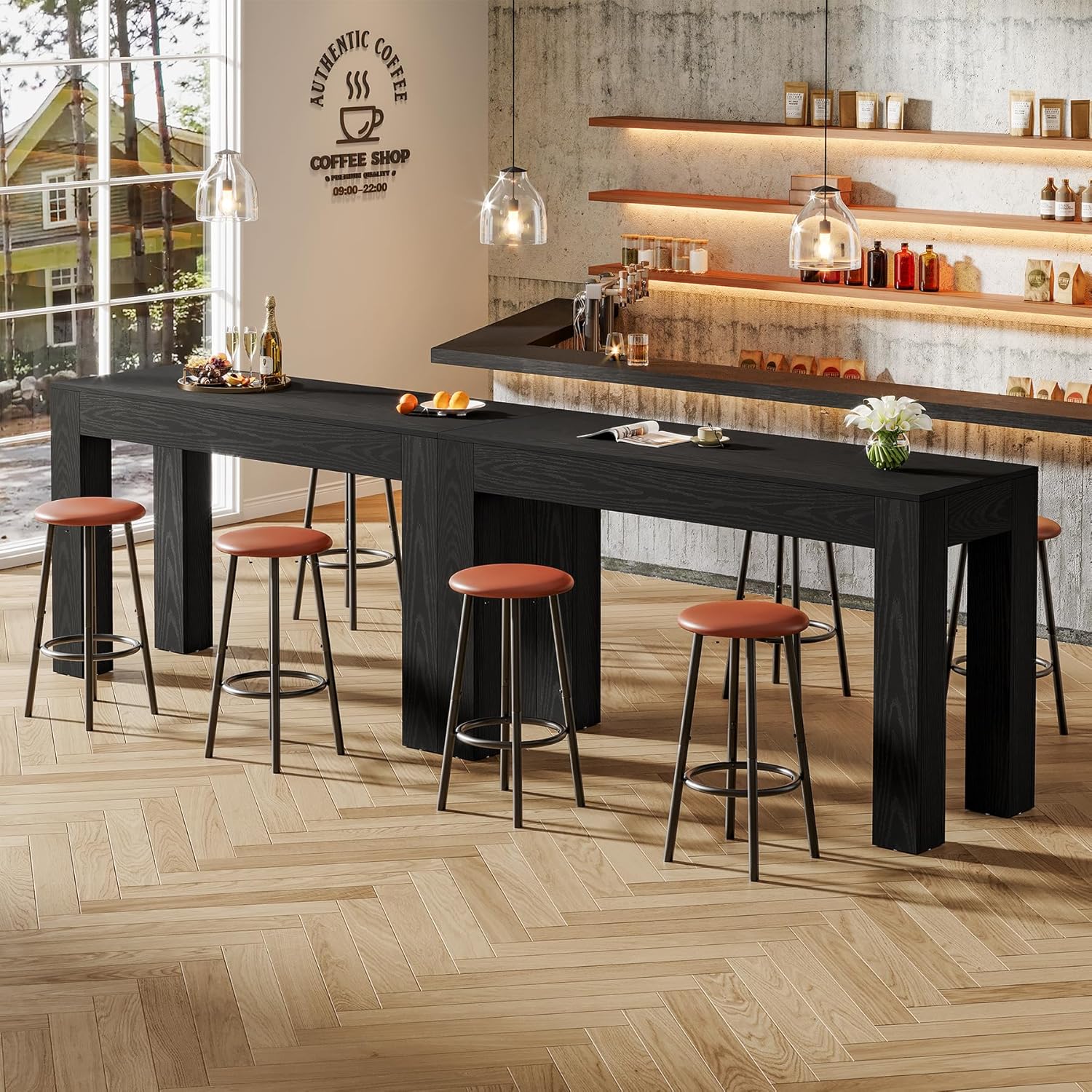 Tribesigns 63' Long Bar Table, Wooden Counter Height Table with 4 Legs, Rectangular Pub Table for Kitchen, Home Bar & Living Room, Rustic Brown (Black)