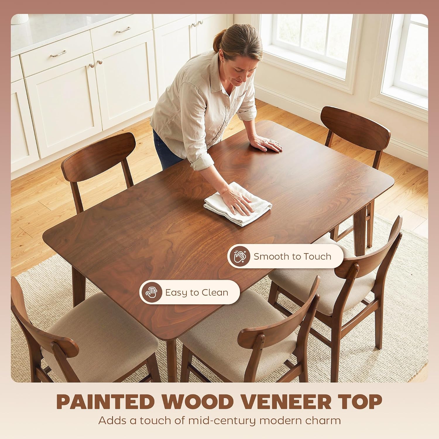 HOMCOM 47' Mid-Century Modern Dining Table for 4, Rectangular Kitchen Table with Wood Grain Finish, Tapered Legs, Wood Frame for Small Spaces, Dining Room, Apartment, Easy to Assemble, Walnut