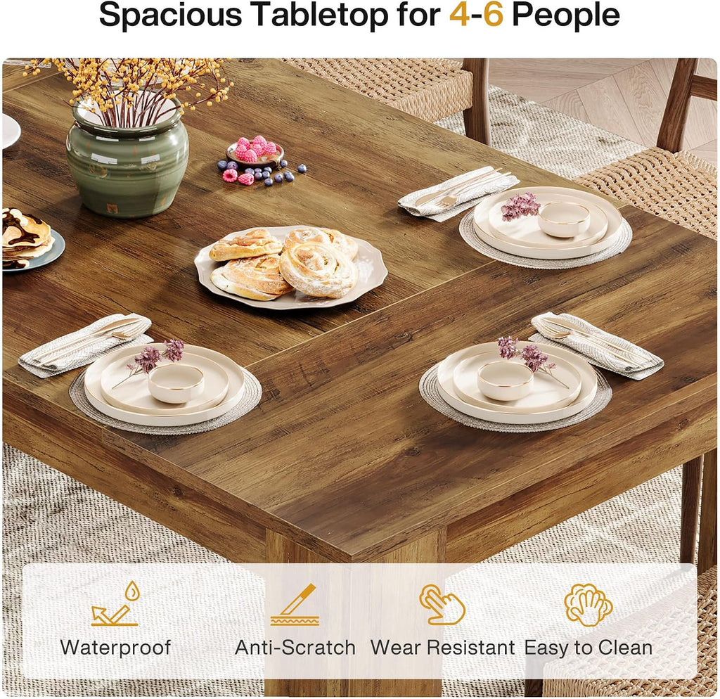 Tribesigns 63-Inch Dining Table for 4 to 6, Rectangular Kitchen Dinner Table, Farmhouse Wooden Eating Table for Home Kitchen, Dining Room