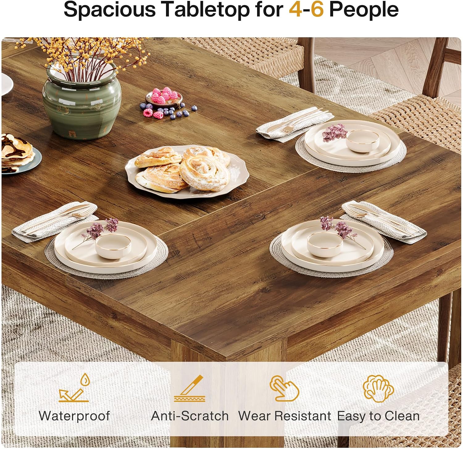 Tribesigns 63-Inch Dining Table for 4 to 6, Rectangular Kitchen Dinner Table, Farmhouse Wooden Eating Table for Home Kitchen, Dining Room