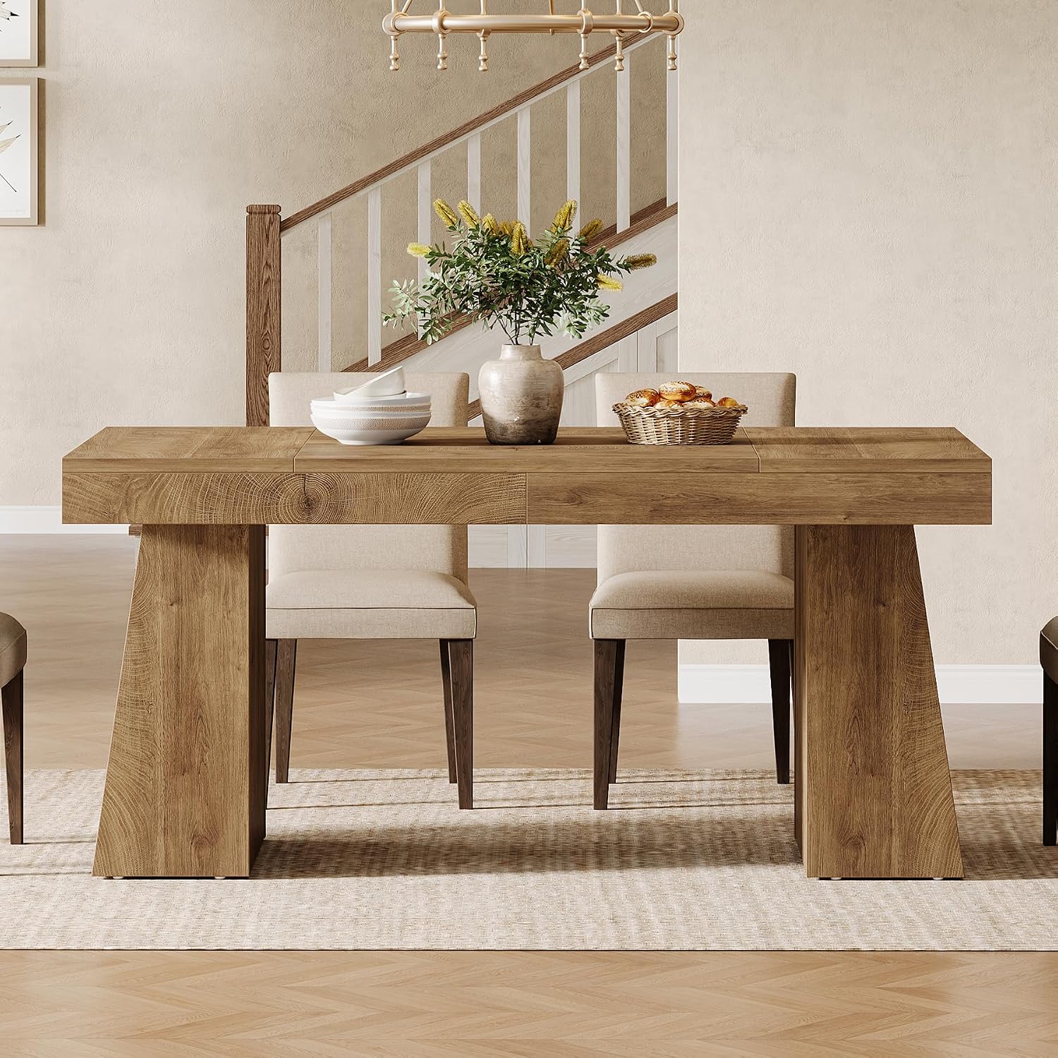 Tribesigns 55-Inch Dining Table for 4, Rectangular Dining Room Table with Sturdy Legs, Wood Kitchen Dinner Tables, Mid-Century Modern Dining Tables for Dining Room, Kitchen, Home, Yellow (Only Table)