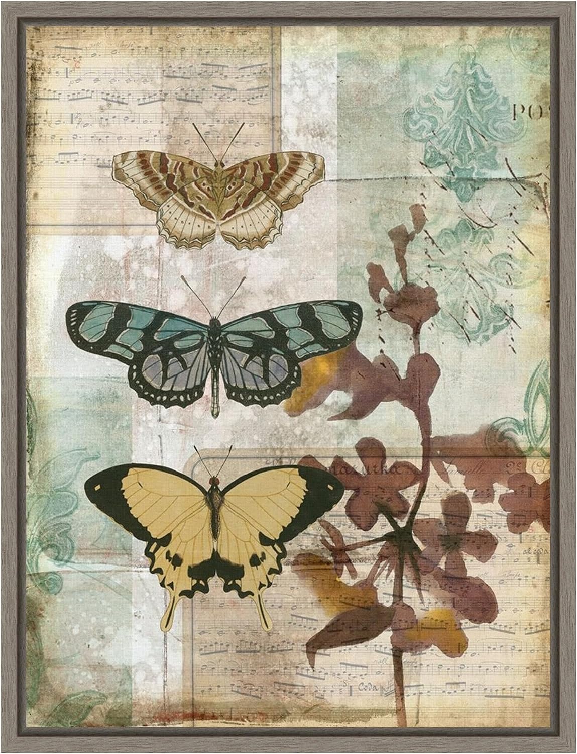 Amanti Art Framed Canvas Wall Art 24x18 Music Box Butterflies I by Jennifer Goldberger, Framed Wall Art Canvas, Animals Artwork, Country Rustic Decor, Medium Poster Painting for Living Room, Bedroom,