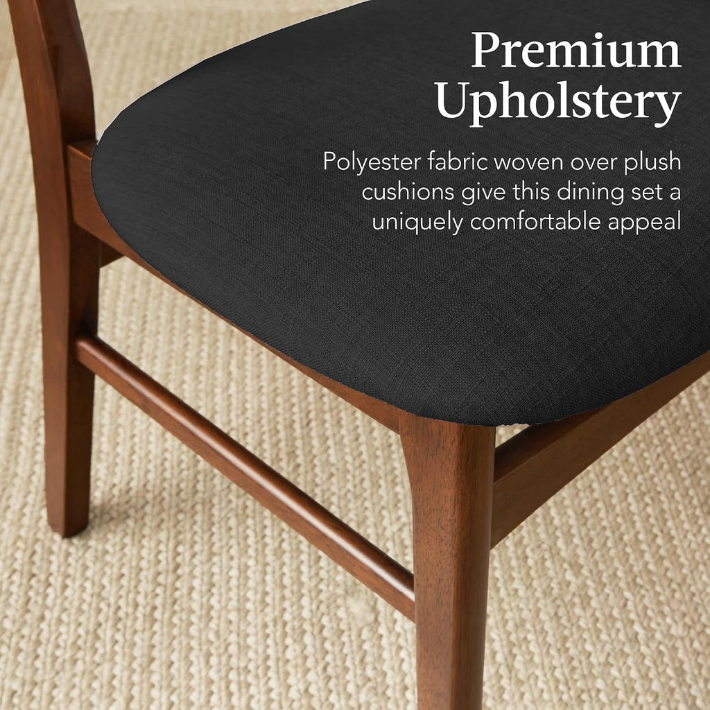 Best Choice Products 6-Piece Wooden Dining Set, Mid-Century Modern Table & Upholstered Chair Set w/Bench Seat, Rubberwood Legs - Walnut/Charcoal