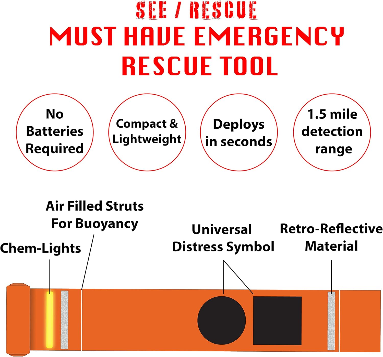 Streamer Survival Tool - The Easy to Use, Portable Rescue Device to Use on Land, Sea, or Snow, Day or Night When Lost or Stranded to Provide Continuous Visibility, Personal Lighted Streamer