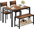 Shahoo Kitchen Table and 2 Chairs for 4 with Bench, 4 Piece Dining Sets for Small Space, Brown