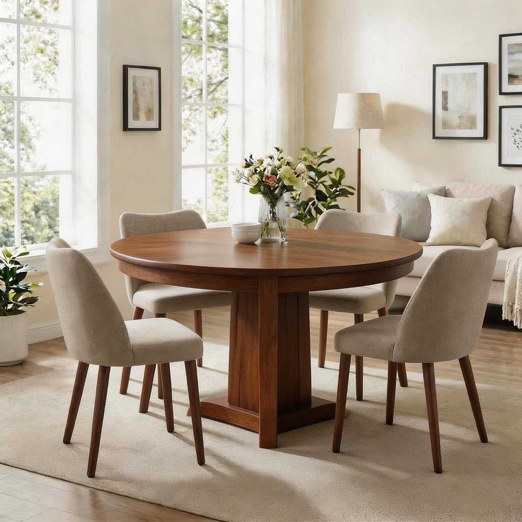 GarveeHome Linen Dining Chairs Set of 4 Upholstered Fabric Dining Chair with Wood Legs, Wing Backrest, Wooden Kitchen Chairs with Thick Cushions, Leveling Feet for Dining Room, Living Room, Khaki