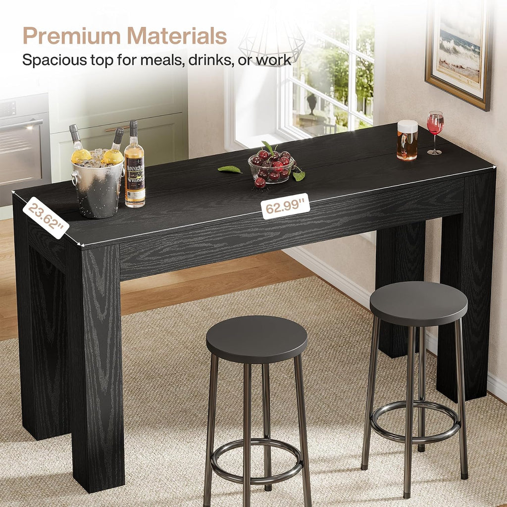 Tribesigns 63' Long Bar Table, Wooden Counter Height Table with 4 Legs, Rectangular Pub Table for Kitchen, Home Bar & Living Room, Rustic Brown (Black)