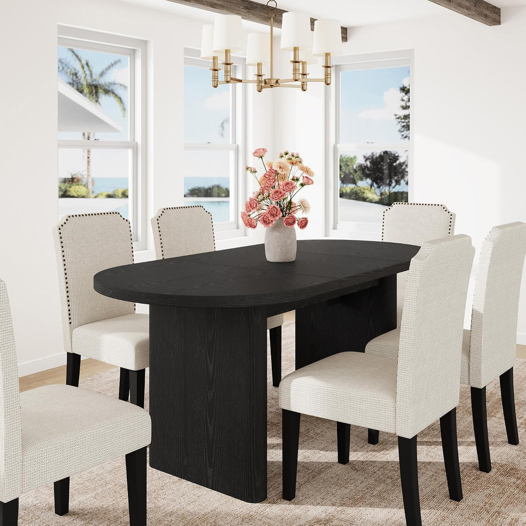 GarveeHome Oval Dining Table for 6-8 People, Long Large Kitchen Table with Thick Sturdy Wooden Base, Farmhouse Dining Room Table for for Kitchen, Living Room, Office (63' Long,Black)
