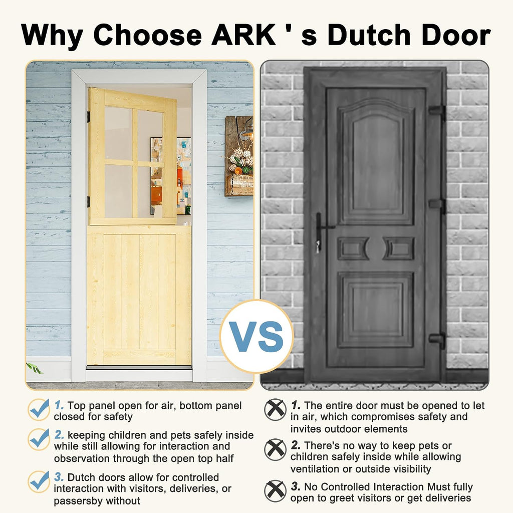 36' x 80' Exterior Dutch Entry Door (Front/Outside) - 1.75' Solid Pine with 4-Lite Glass, Half Panel,Interior Doors Slab for Home Entryway/Back w/4 Hinges+1 Latch +1 Slab+1 Lock Set