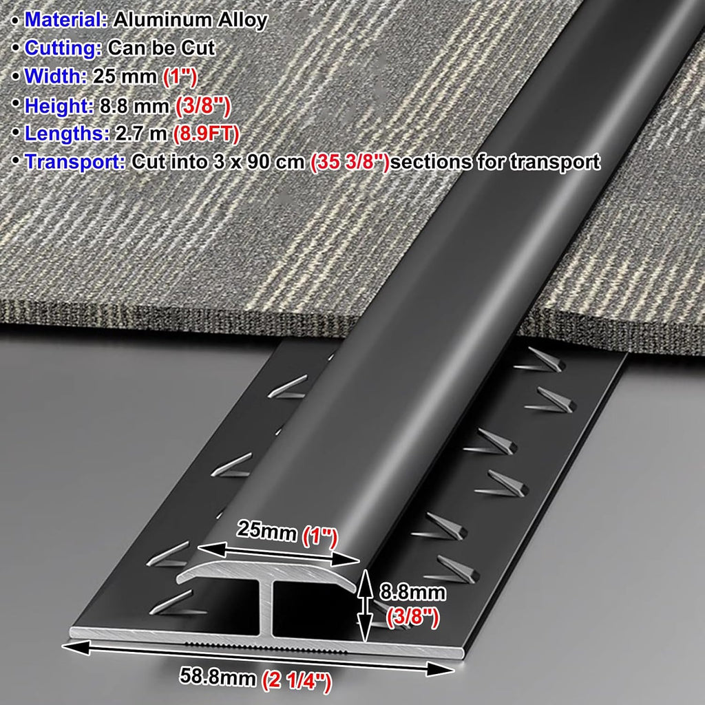 Floor Transition Strip Carpet Transition Tack Strip for Thresholds Edge Trim, Teeth Molding Thresholds Flap Bar for Doorways, Decorative Transitions Ramps Trim for Exterior(Black)