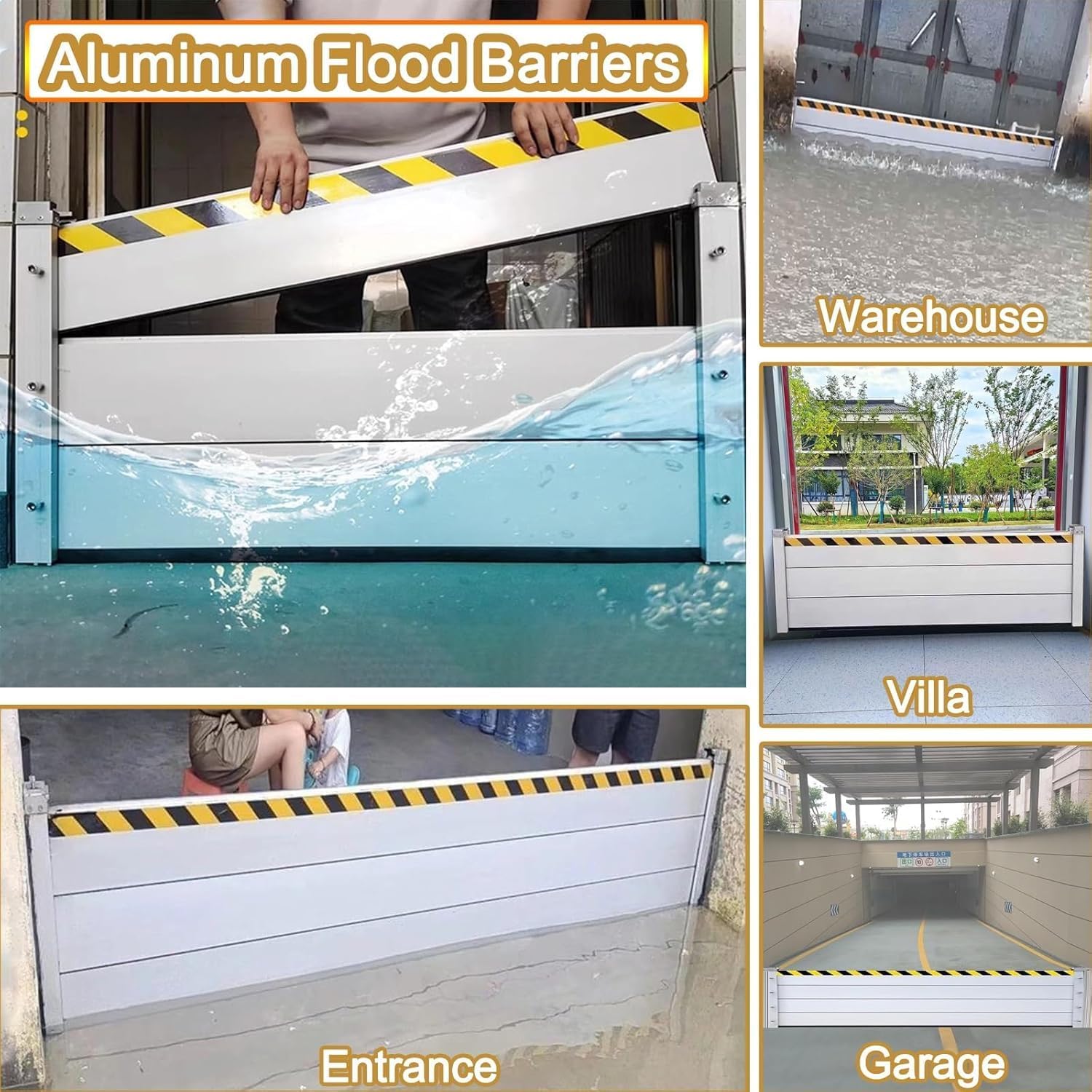 Garage Door Flood Barrier Threshold, Detachable Aluminum Shield Door Water Stopper Barrier for Basement Front Door Gates Sliding Door(H 1.3ft(40cm),3.5ft(105cm))