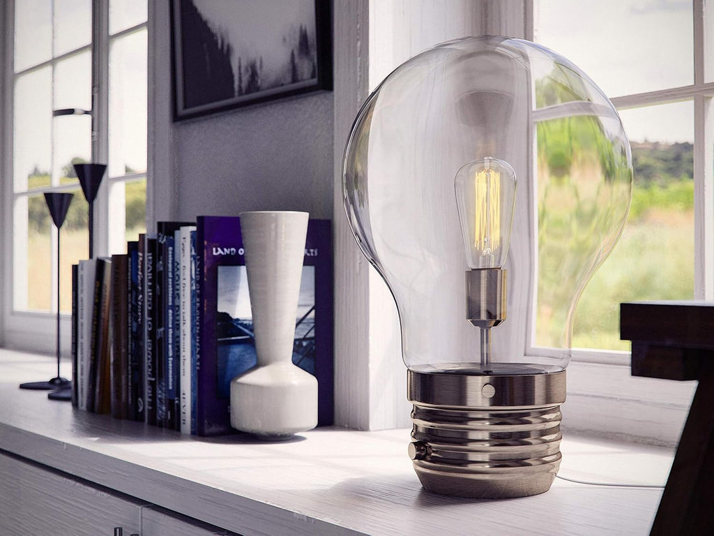 Kenroy Home 32462AB Edison Table Lamp with Antique Brass Finish, Rustic Style, 18' Height, 11.438' Width, 11.438' Depth