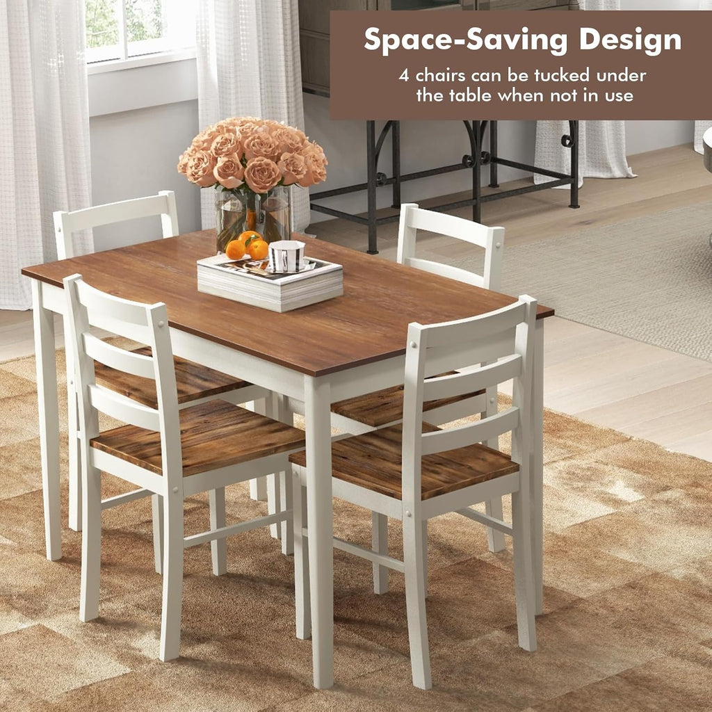 Giantex 5-Piece Dining Table Set for 4, 45' Rectangular Kitchen Table and Chairs Set with Solid Rubber Wood Legs, Space Saving Dinette Set for Small Space, Breakfast Nook, Restaurant (Rustic Brown)