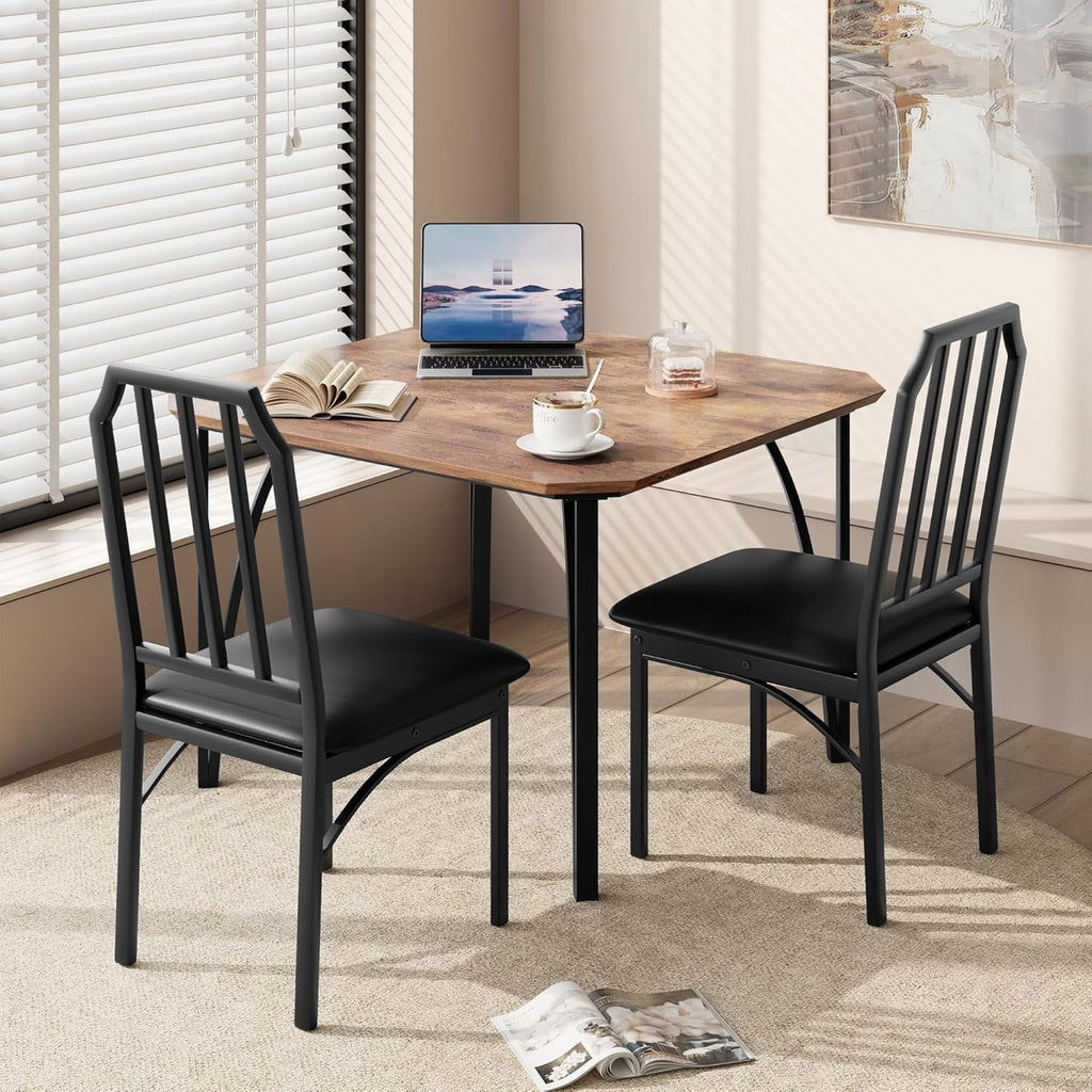 IDEALHOUSE Dining Table Set for 2, Kitchen Table Set of 2 with Upholstered Cushion Chairs, Dining Room Table Set with Kitchen Chairs, Easy to Assemble, Suitable for Apartment - (Rustic Brown)