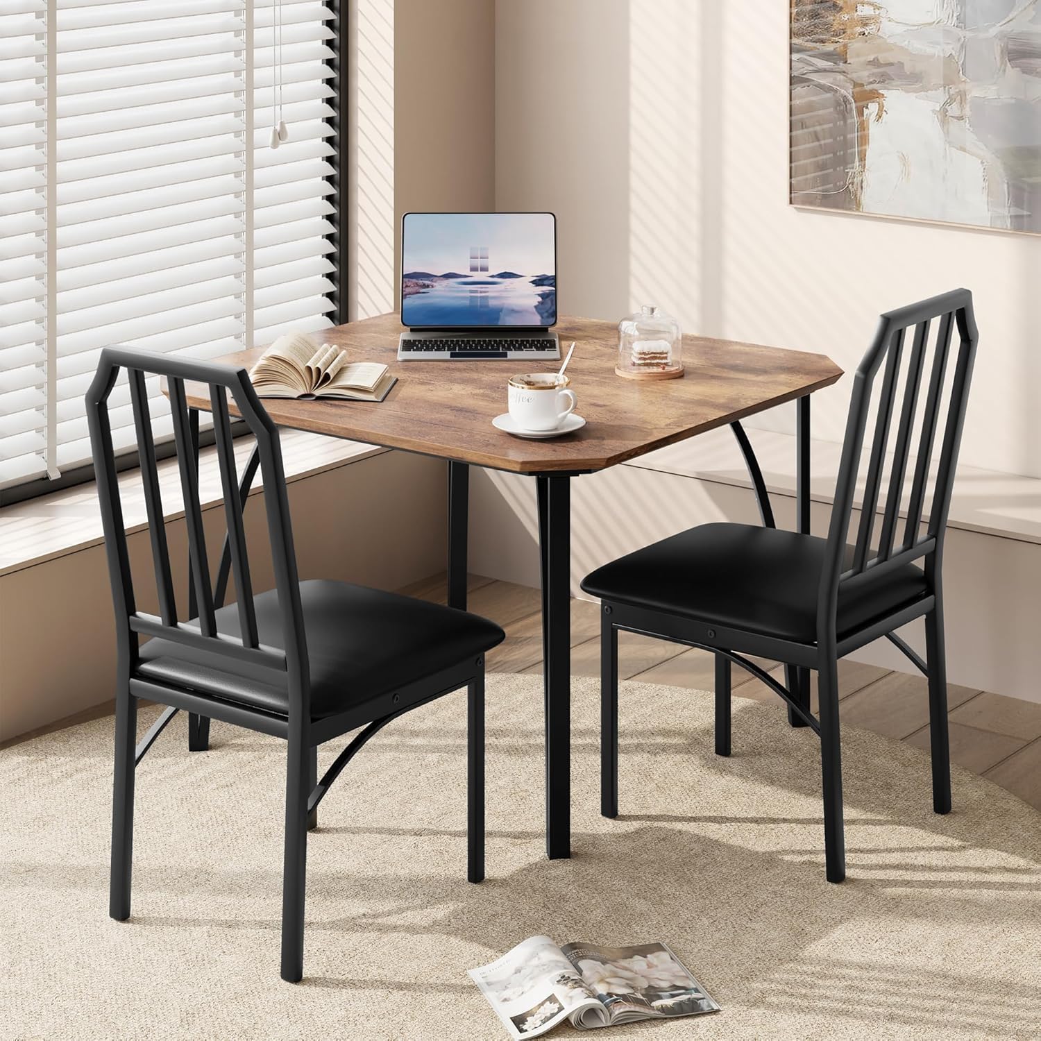 IDEALHOUSE Dining Table Set for 2, Kitchen Table Set of 2 with Upholstered Cushion Chairs, Dining Room Table Set with Kitchen Chairs, Easy to Assemble, Suitable for Apartment - (Rustic Brown)