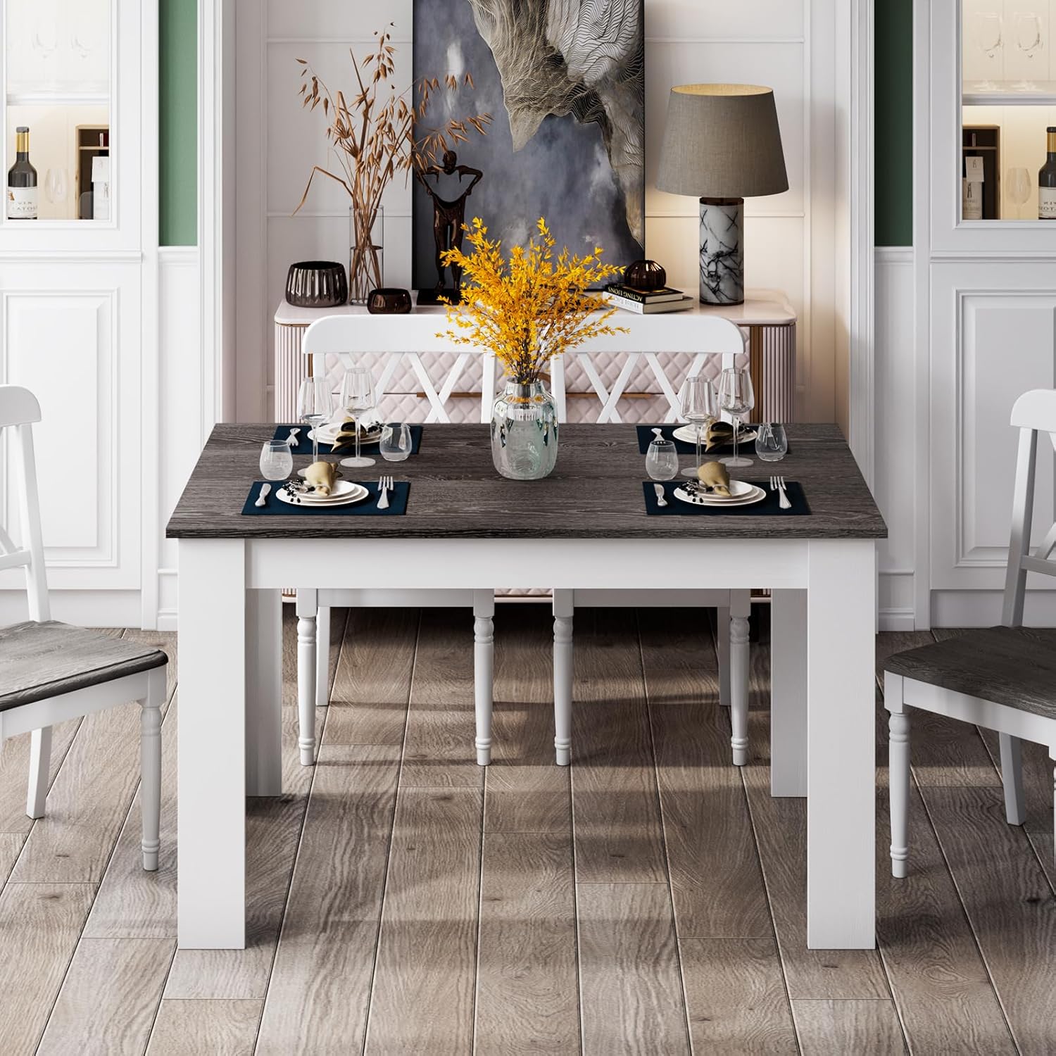 Giantex Wooden Dining Table, Modern Kitchen Table for 4, Rectangular Dinner Table for Kitchen, Dining Room, Living Room, Home Dinette Furniture, 47' L x 28' W x 30' H, (White & Dark Gray)