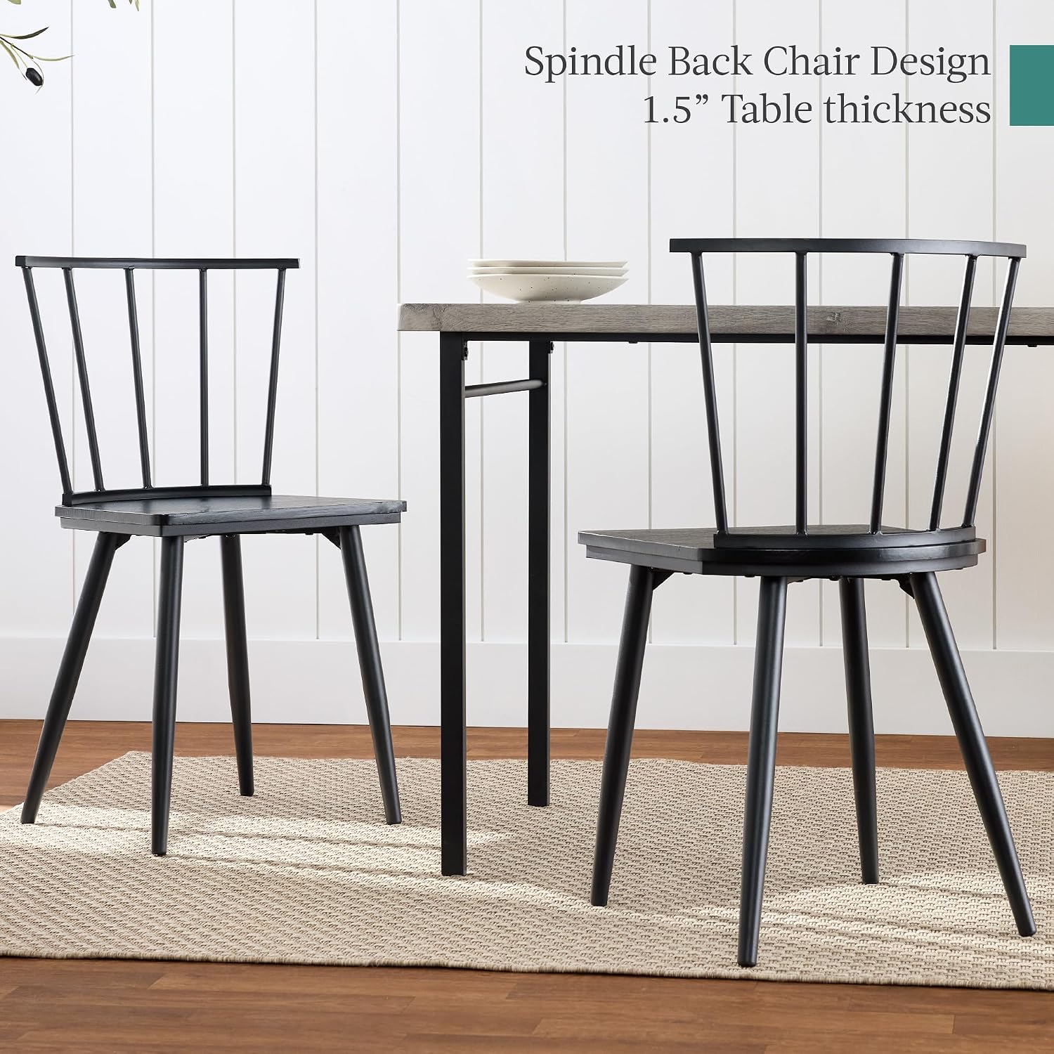 Best Choice Products 4-Piece Farmhouse Dining Table Set w/ 2 Black Spindle Chairs, Dining Bench, Kitchen Table, Windsor Chairs - Gray