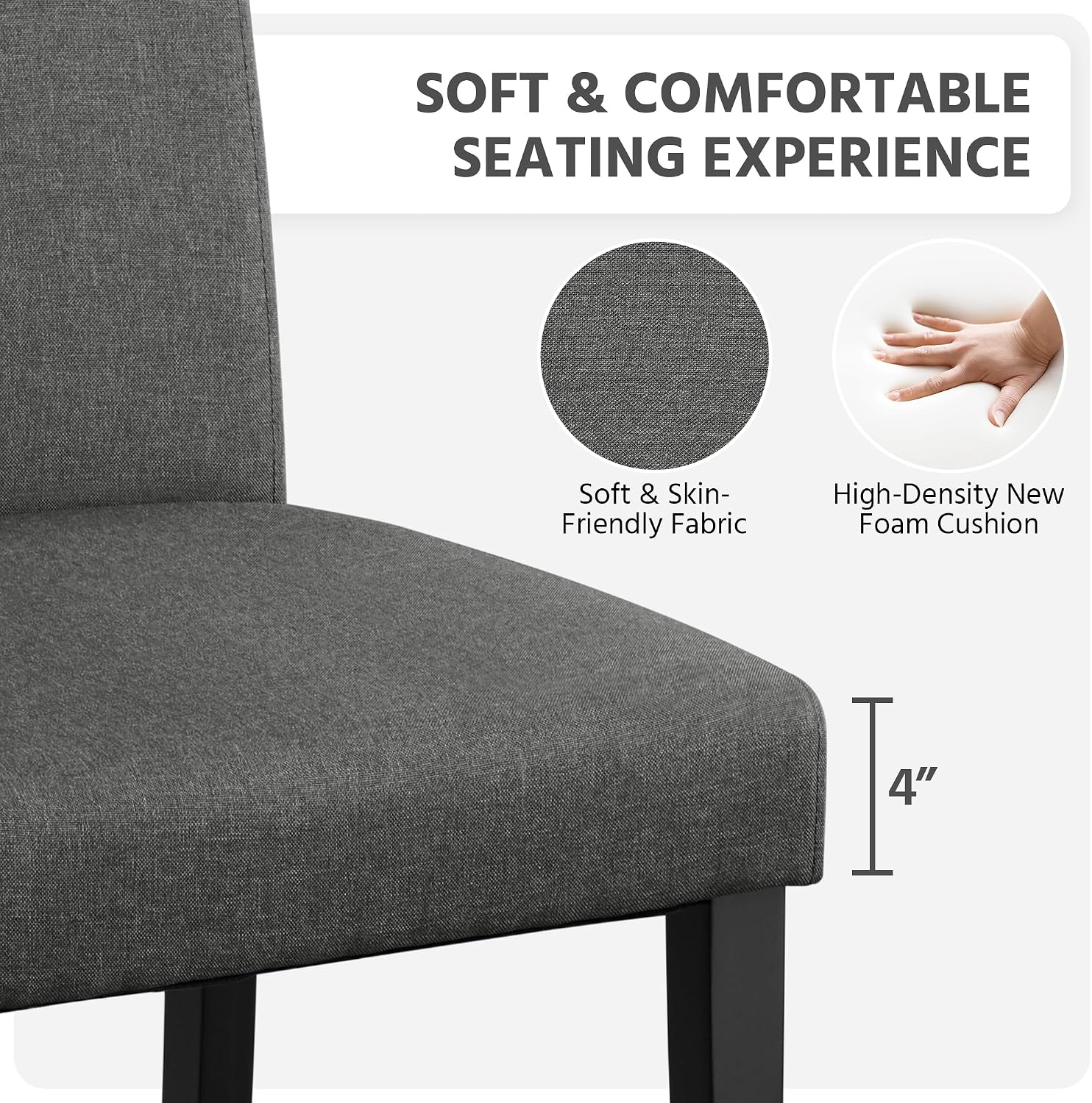 Yaheetech Dining Chairs Set of 4 Fabric Parson Upholstered Kitchen Chairs with Padded Seat and Solid Wood Legs for Dining Room/Restaurant, Armless Design, Dark Grey